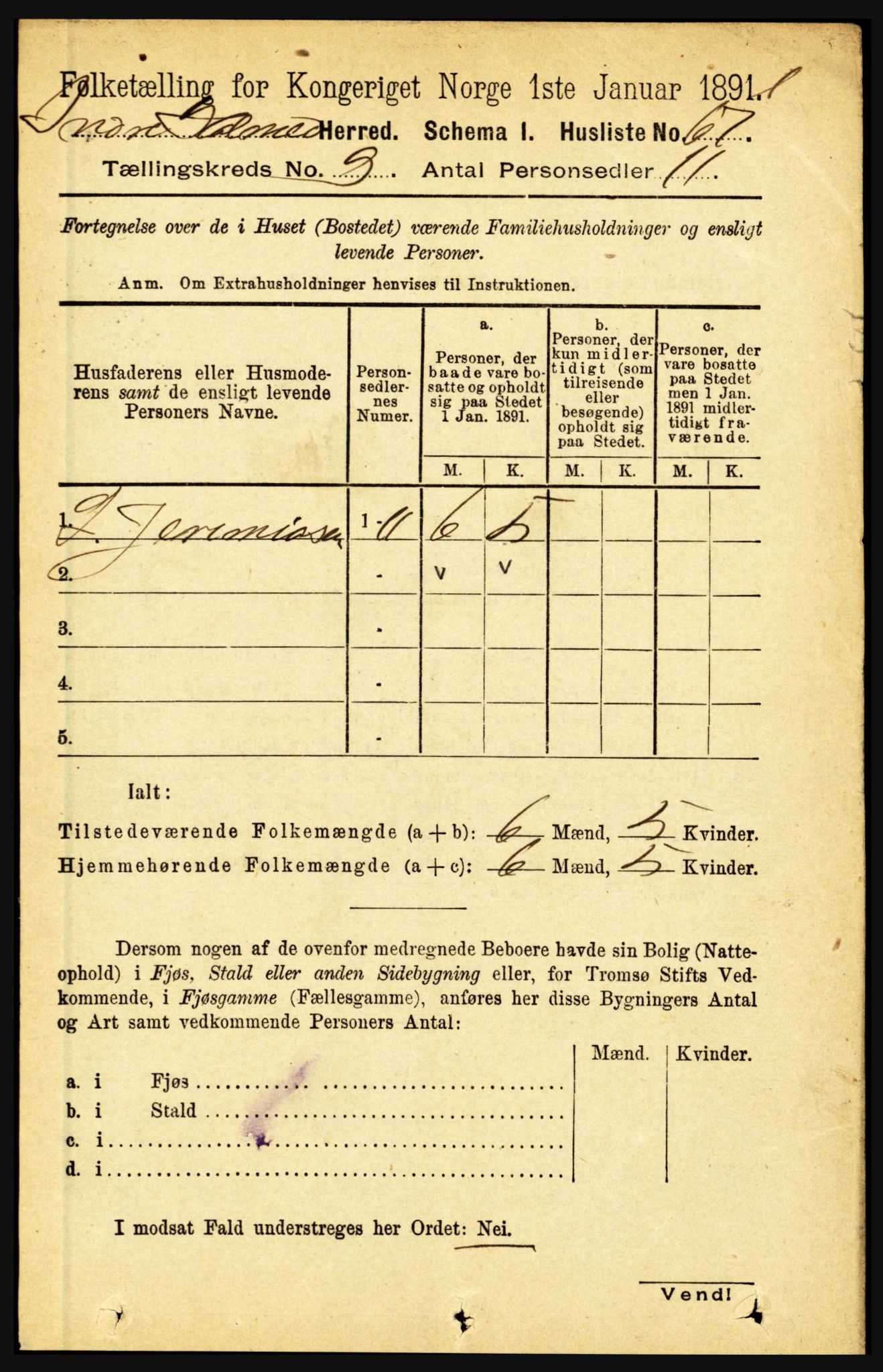 RA, 1891 census for 1430 Indre Holmedal, 1891, p. 4019