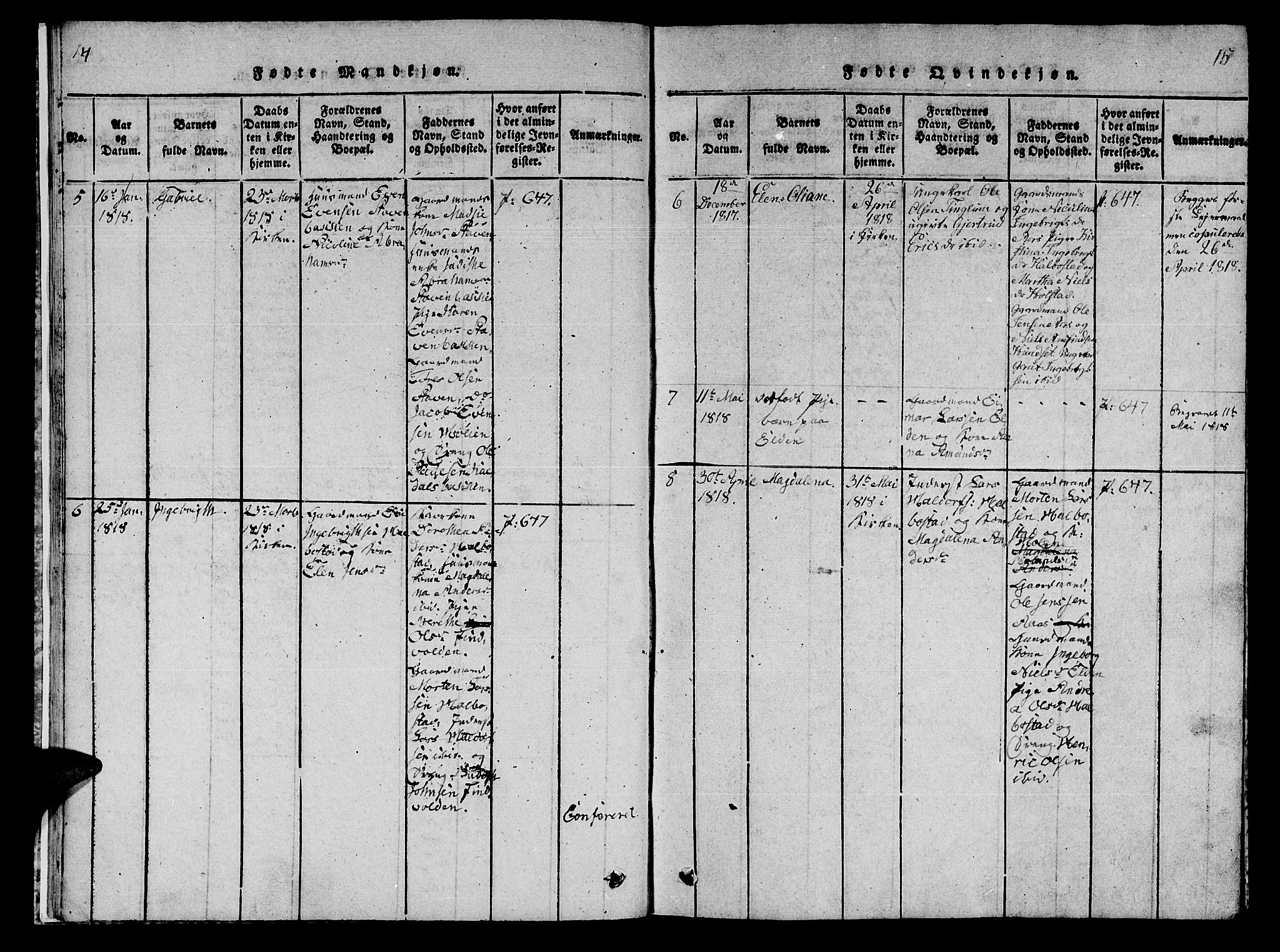 Ministerialprotokoller, klokkerbøker og fødselsregistre - Nord-Trøndelag, AV/SAT-A-1458/742/L0411: Parish register (copy) no. 742C02, 1817-1825, p. 14-15