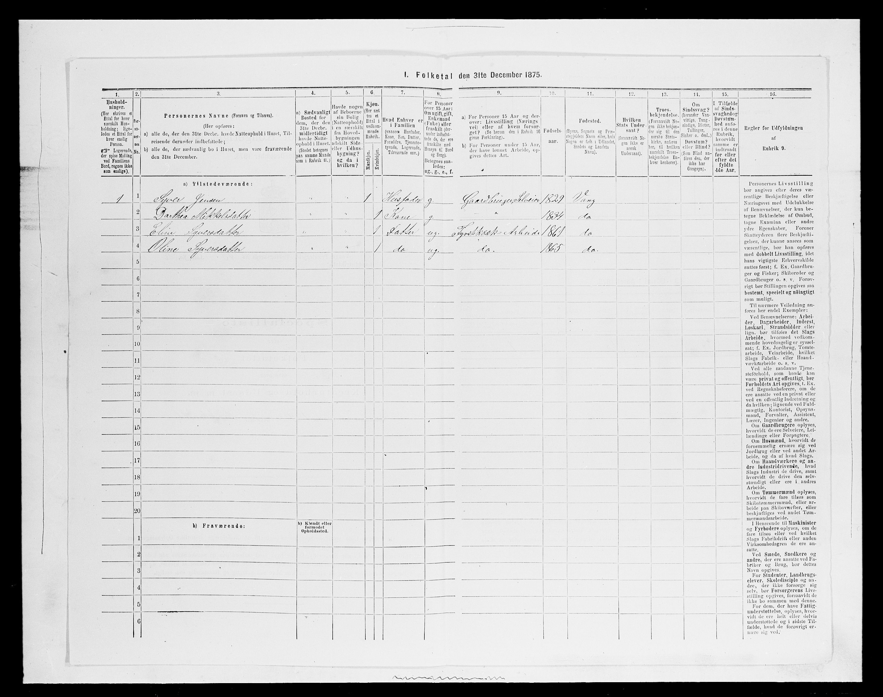 SAH, 1875 census for 0414L Vang/Vang og Furnes, 1875, p. 2834