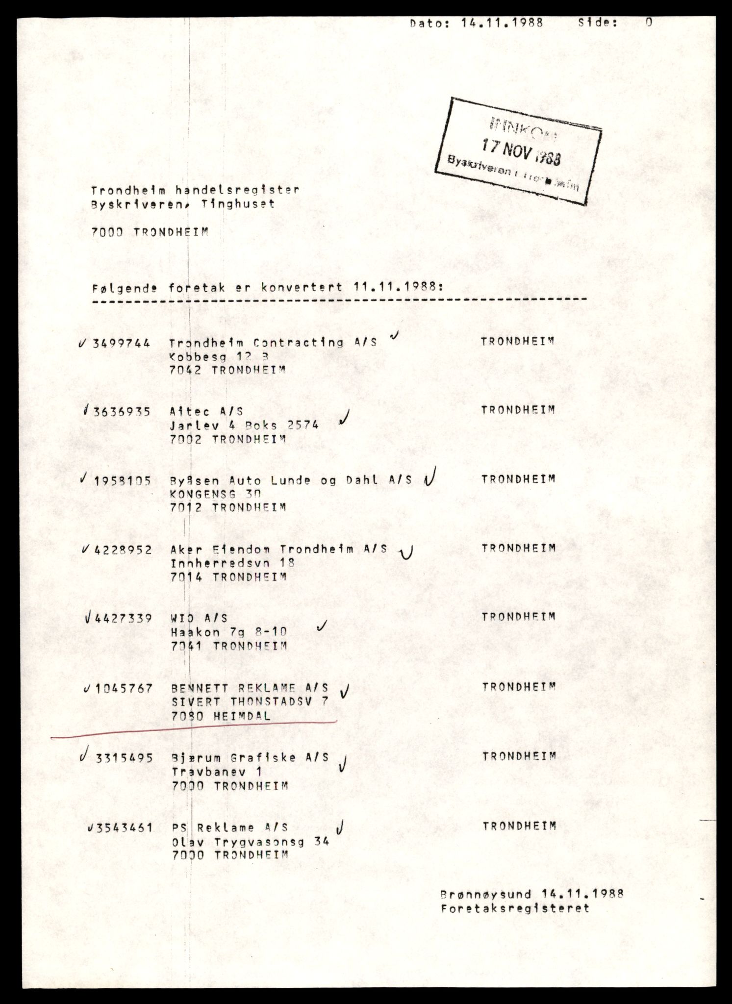 Trondheim byfogd, AV/SAT-A-0003/2/J/Jd/Jdd/L0005: Aksjeselskap, Ben-Big, 1944-1990, p. 1