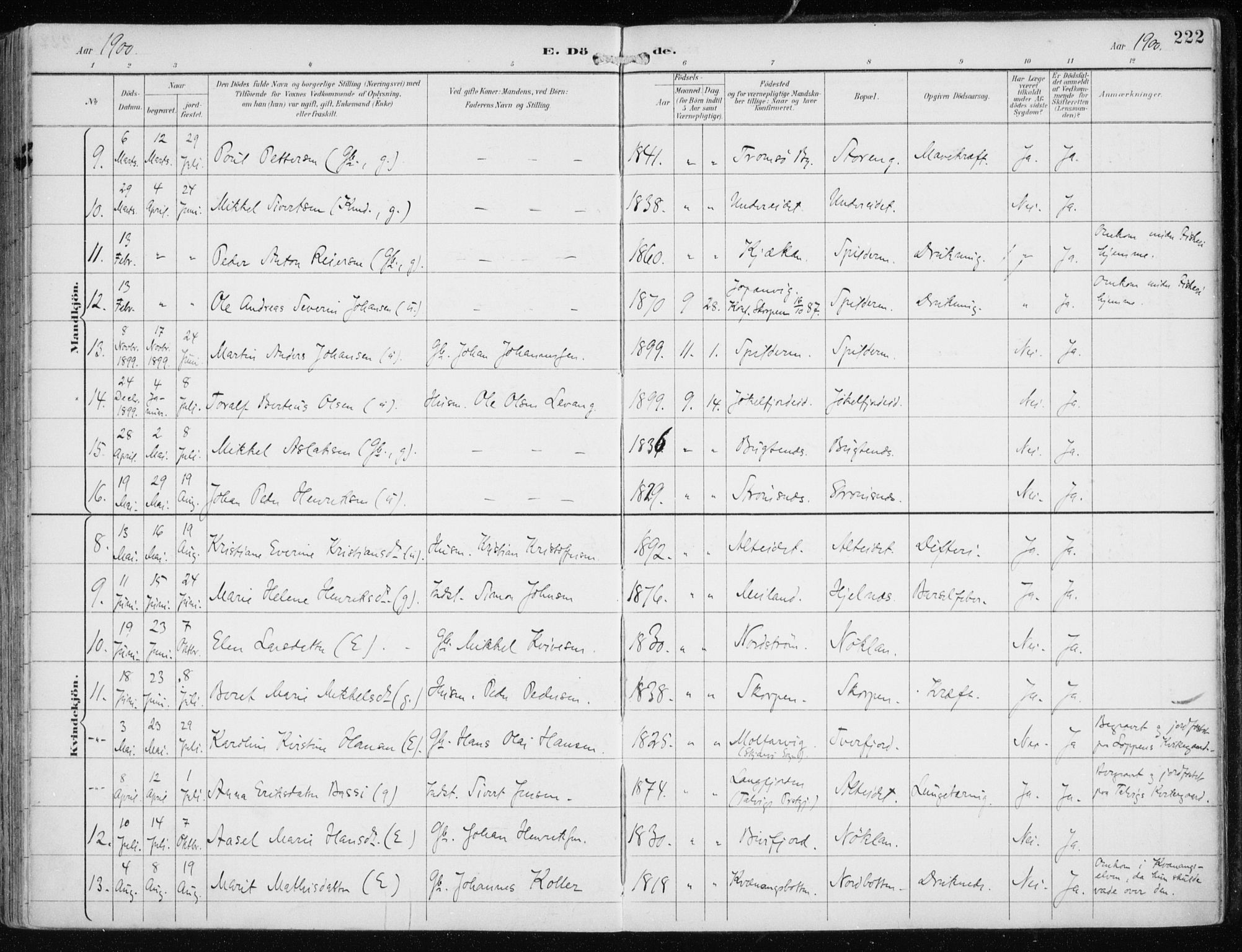 Skjervøy sokneprestkontor, AV/SATØ-S-1300/H/Ha/Haa/L0016kirke: Parish register (official) no. 16, 1892-1908, p. 222