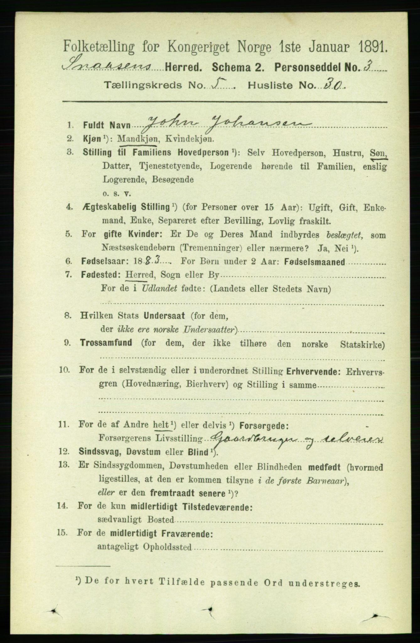 RA, 1891 census for 1736 Snåsa, 1891, p. 1621