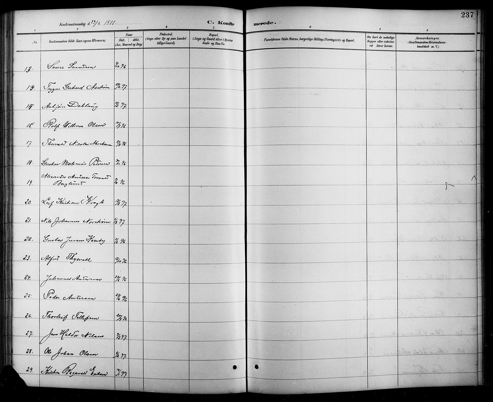 Arendal sokneprestkontor, Trefoldighet, AV/SAK-1111-0040/F/Fb/L0006: Parish register (copy) no. B 6, 1889-1916, p. 237