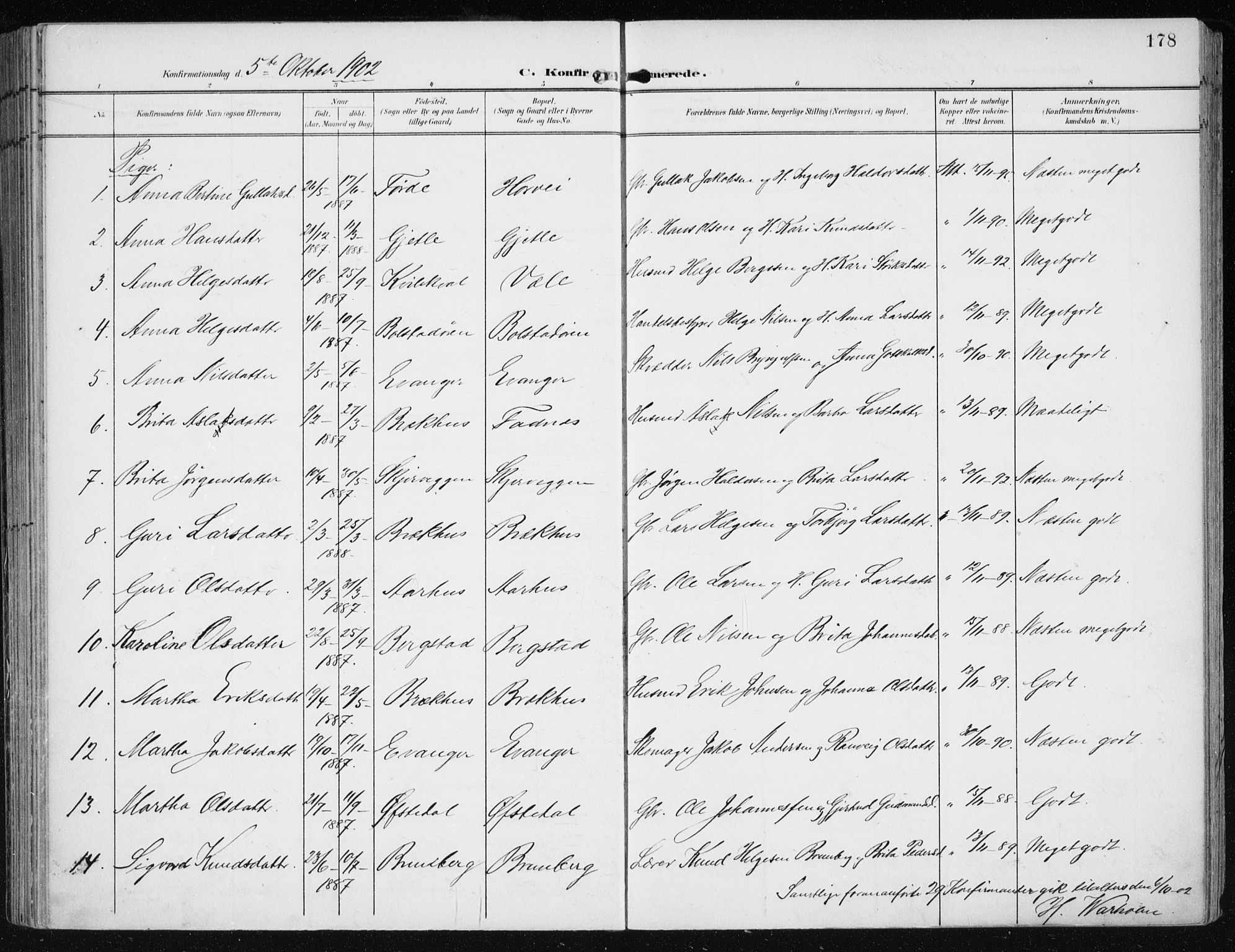 Evanger sokneprestembete, SAB/A-99924: Parish register (official) no. A  3, 1900-1930, p. 178