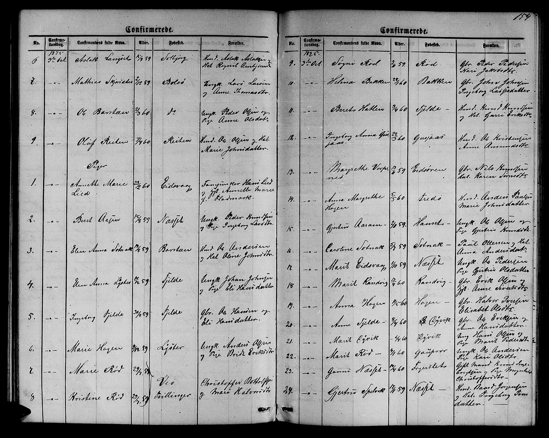 Ministerialprotokoller, klokkerbøker og fødselsregistre - Møre og Romsdal, SAT/A-1454/551/L0630: Parish register (copy) no. 551C02, 1867-1885, p. 154