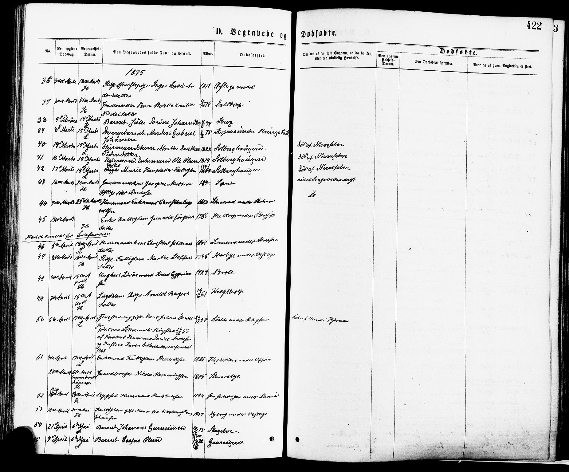 Høland prestekontor Kirkebøker, AV/SAO-A-10346a/F/Fa/L0012.a: Parish register (official) no. I 12A, 1869-1879, p. 422