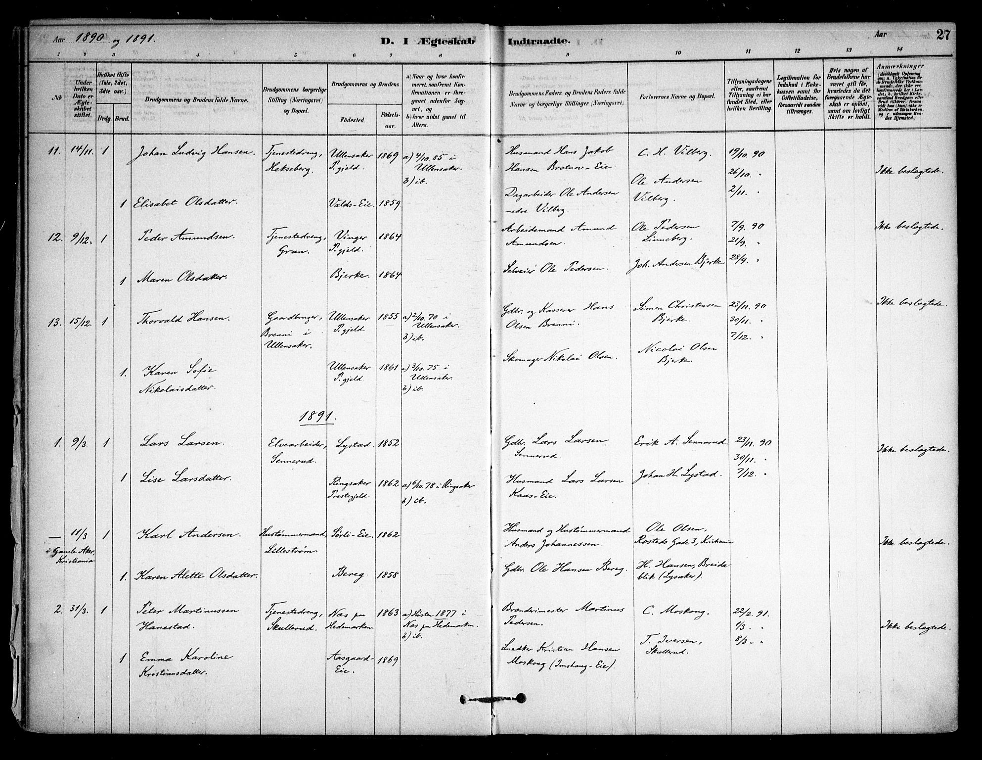 Sørum prestekontor Kirkebøker, SAO/A-10303/F/Fa/L0008: Parish register (official) no. I 8, 1878-1914, p. 27