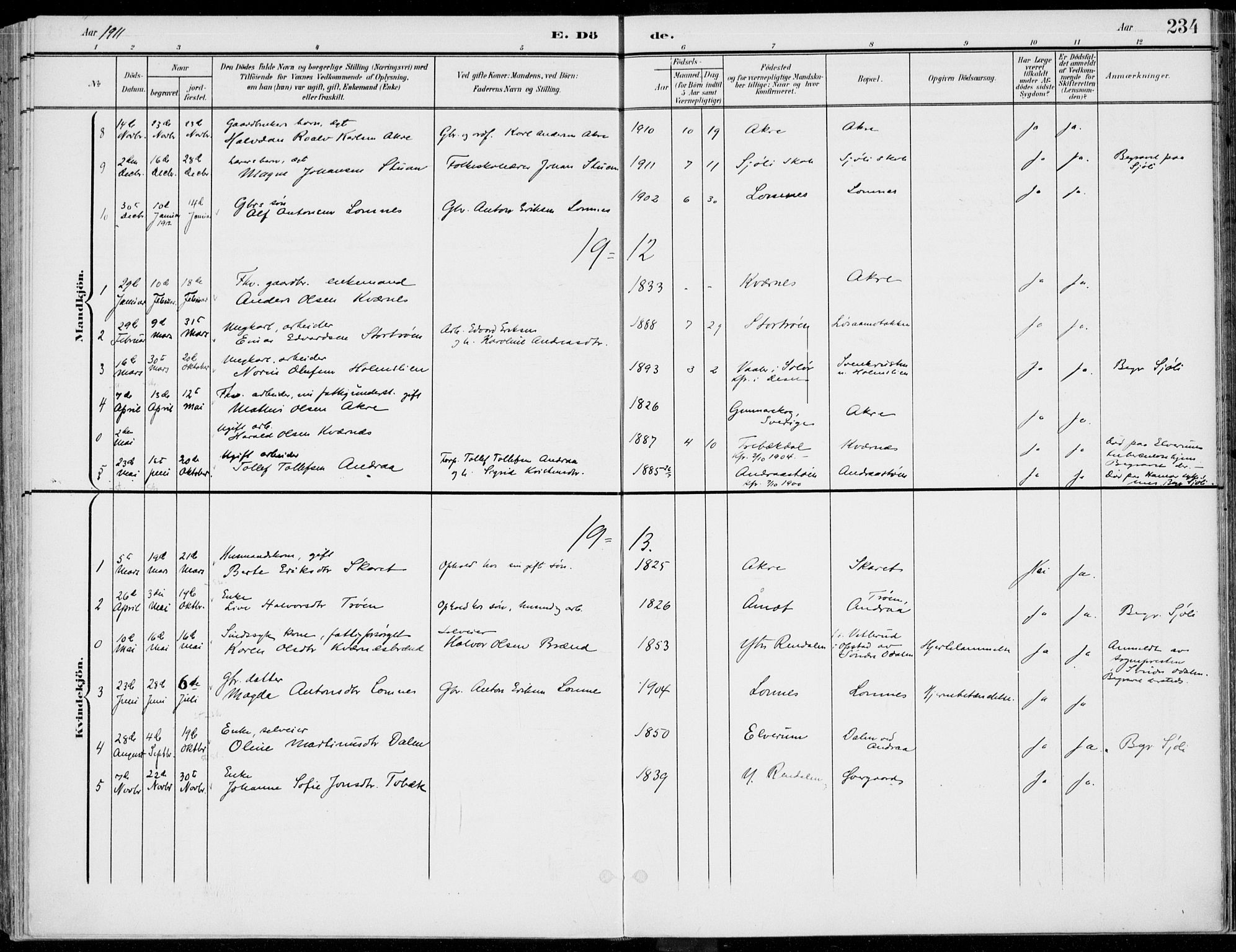 Rendalen prestekontor, SAH/PREST-054/H/Ha/Haa/L0011: Parish register (official) no. 11, 1901-1925, p. 234