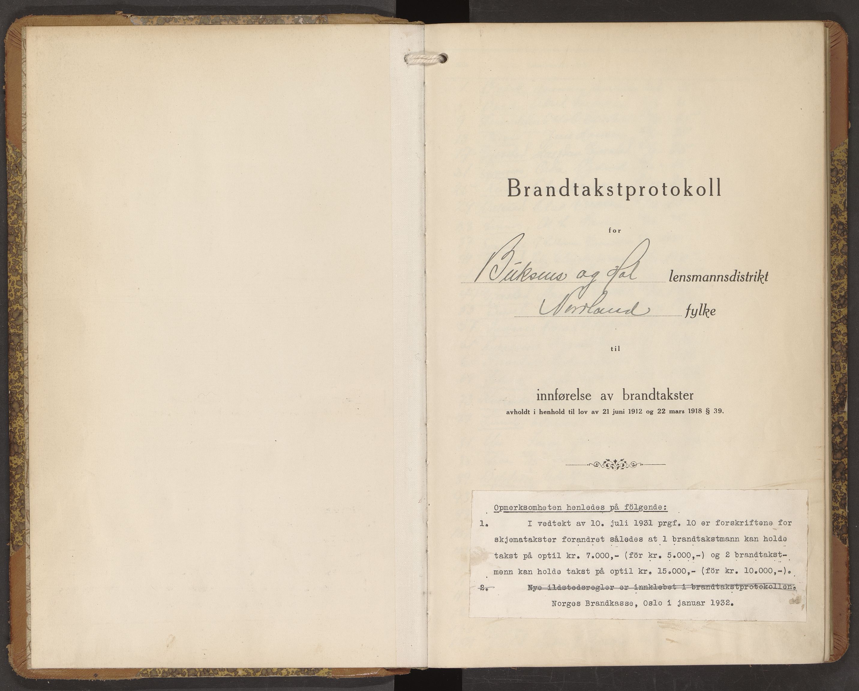 Norges Brannkasse Hol, SAT/A-5601/BT/L0023: Branntakstprotokoll med skjema, 1935-1939