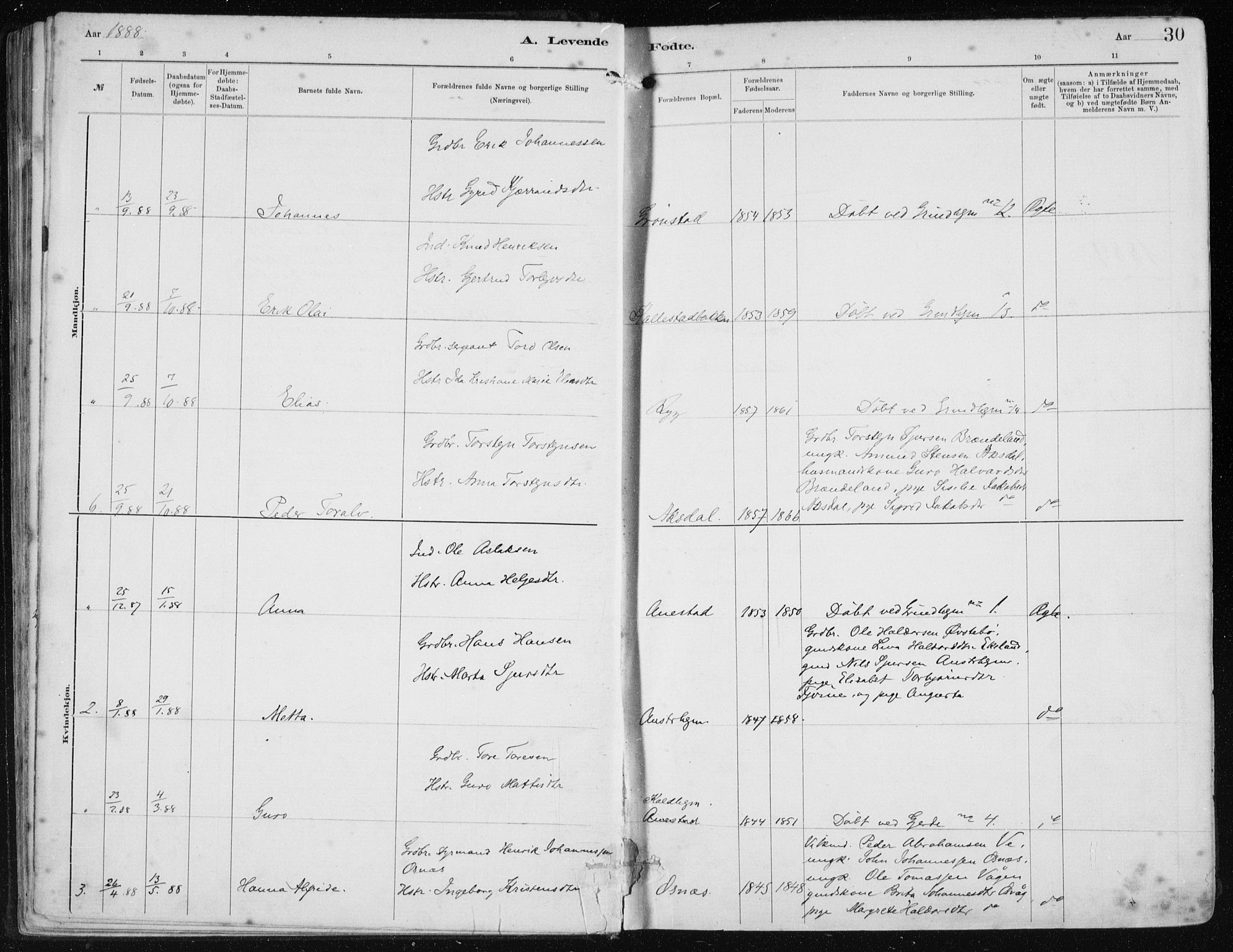 Etne sokneprestembete, SAB/A-75001/H/Haa: Parish register (official) no. B  1, 1879-1919, p. 30
