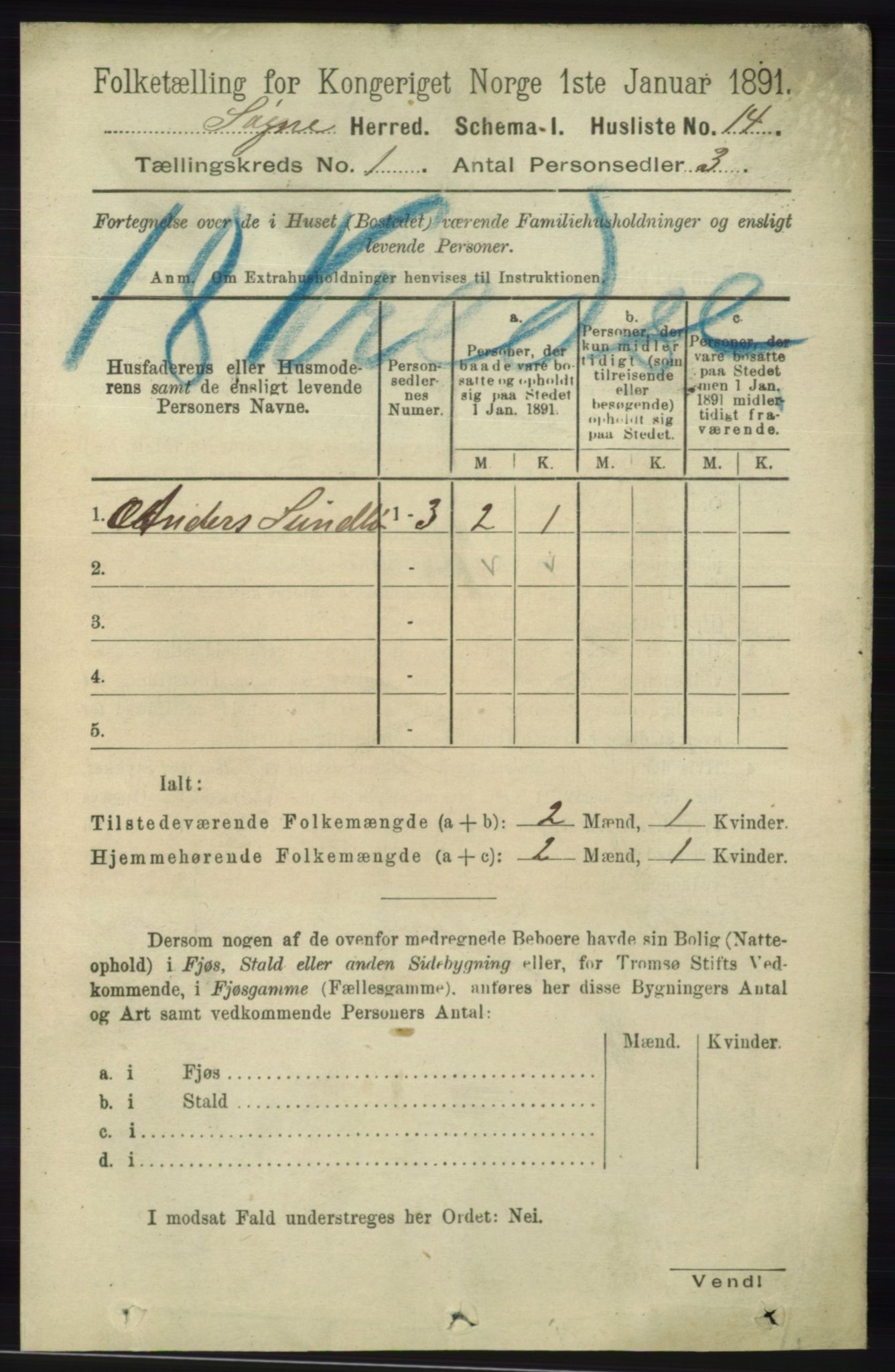 RA, 1891 census for 1018 Søgne, 1891, p. 61