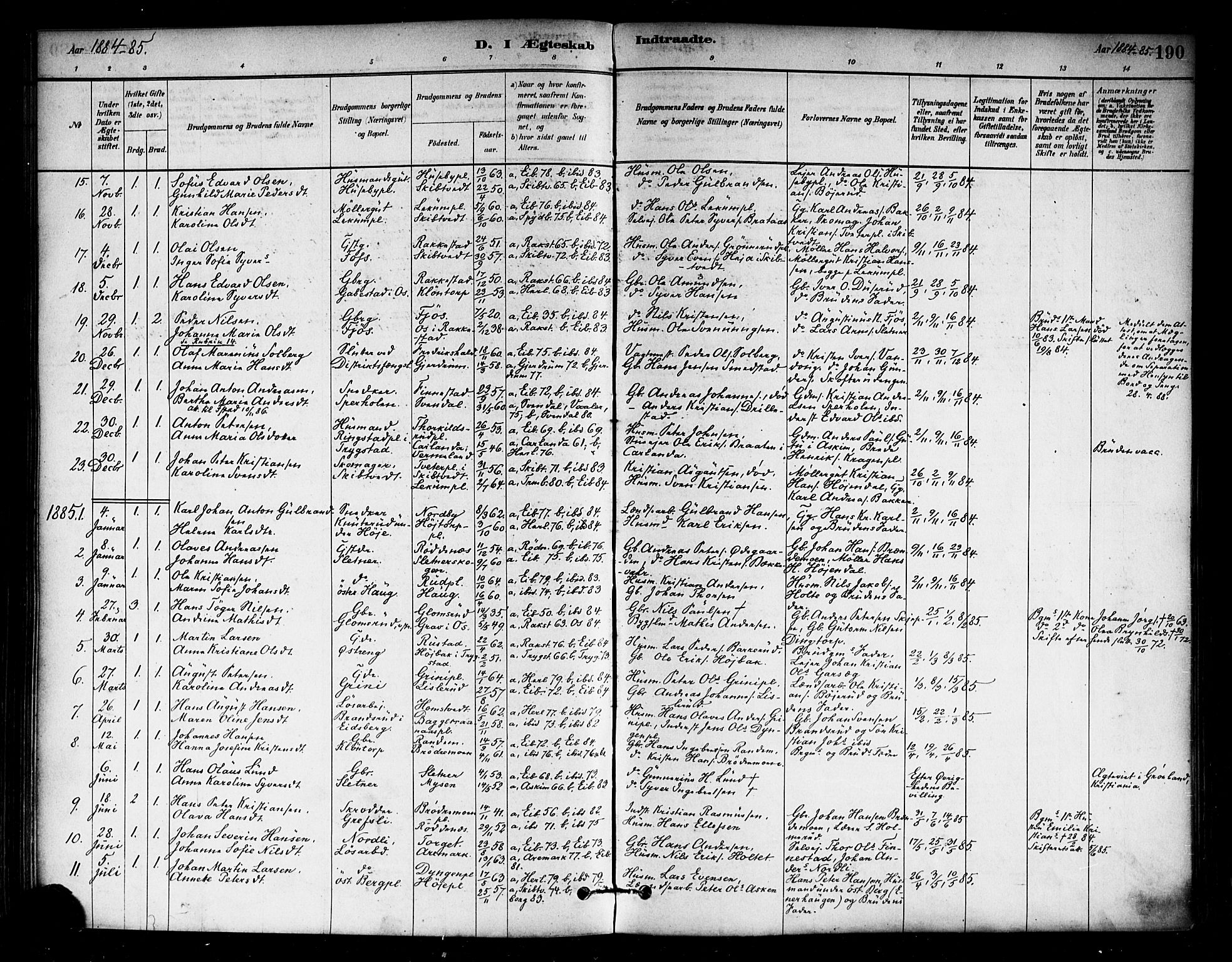 Eidsberg prestekontor Kirkebøker, SAO/A-10905/F/Fa/L0012: Parish register (official) no. I 12, 1879-1901, p. 190