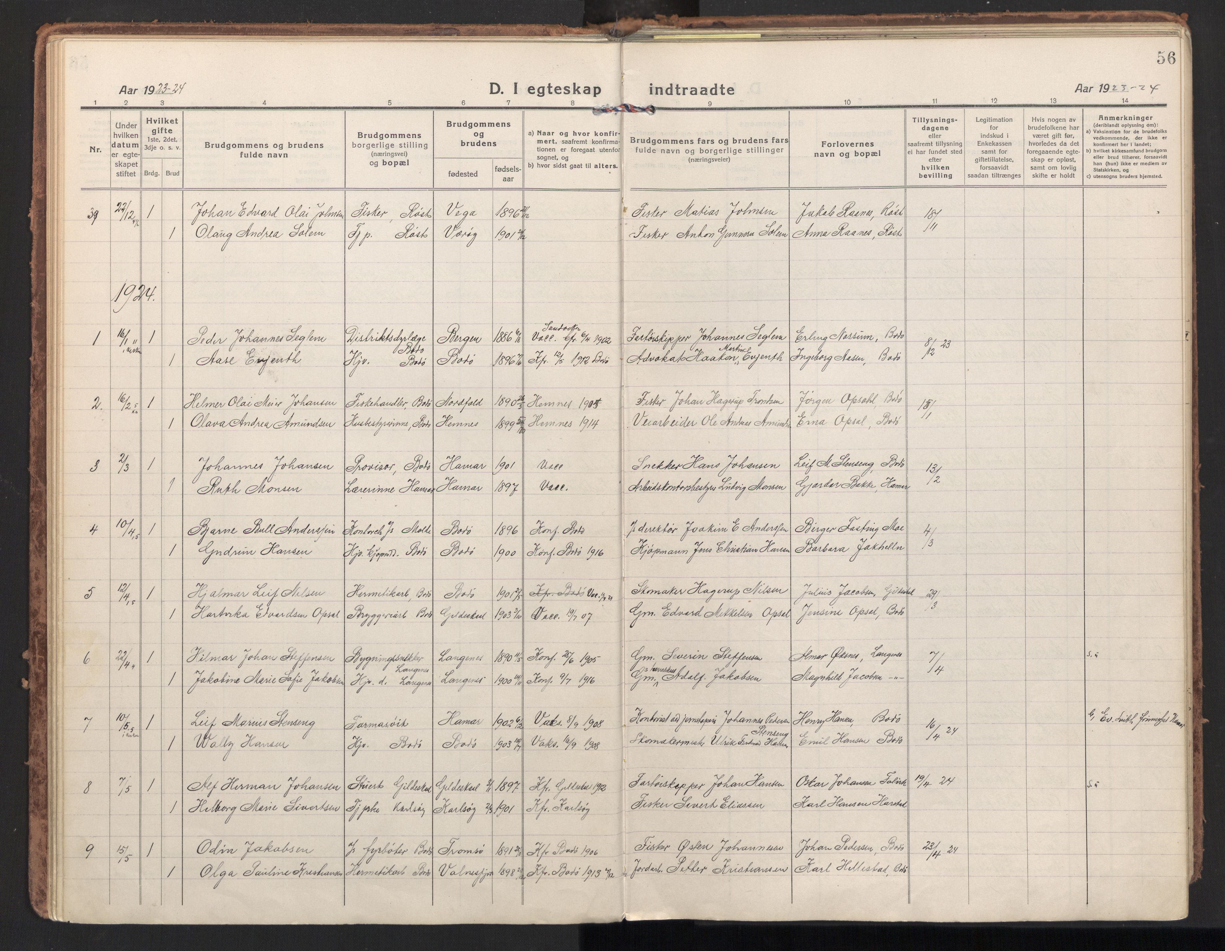 Ministerialprotokoller, klokkerbøker og fødselsregistre - Nordland, SAT/A-1459/801/L0018: Parish register (official) no. 801A18, 1916-1930, p. 56