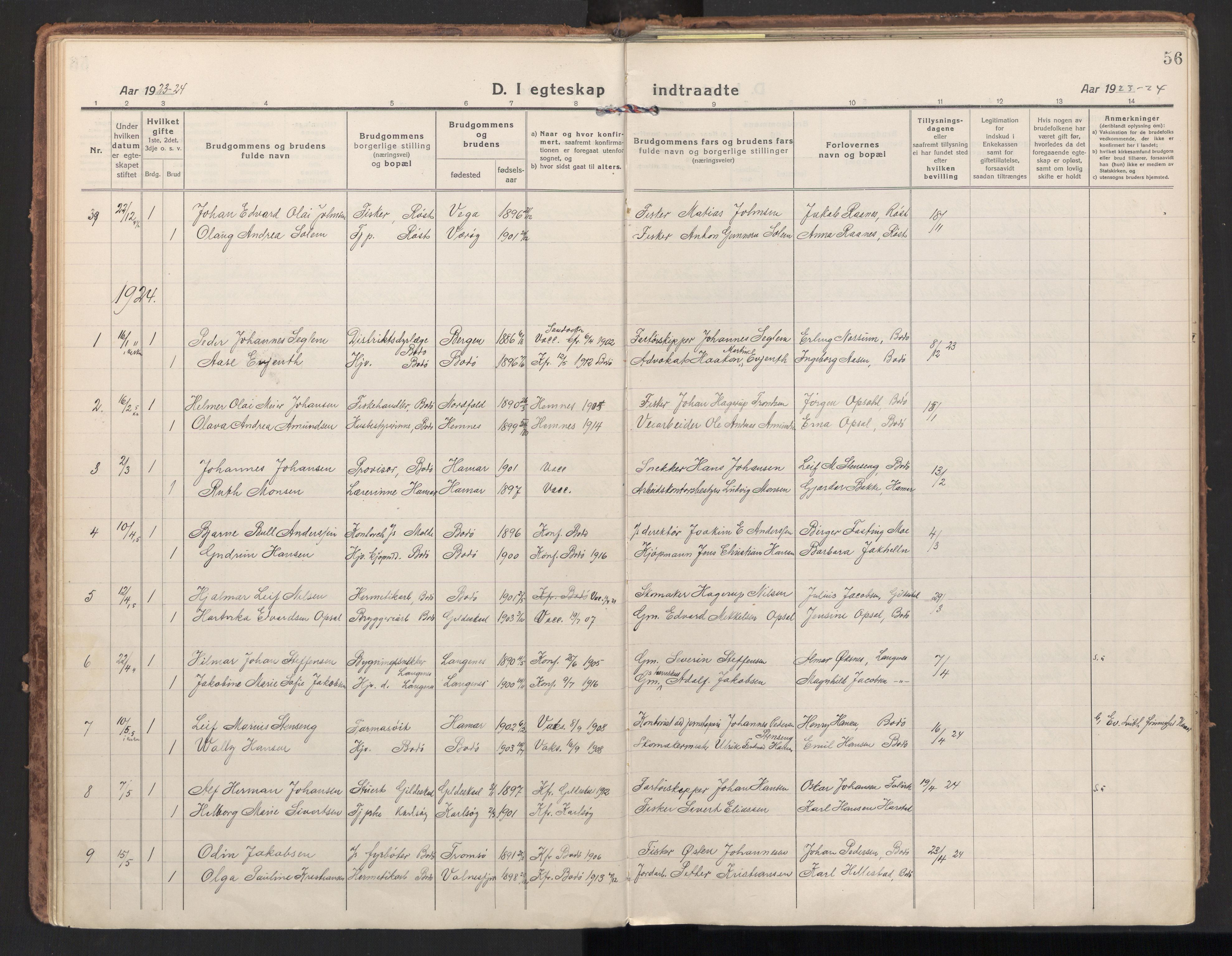 Ministerialprotokoller, klokkerbøker og fødselsregistre - Nordland, AV/SAT-A-1459/801/L0018: Parish register (official) no. 801A18, 1916-1930, p. 56