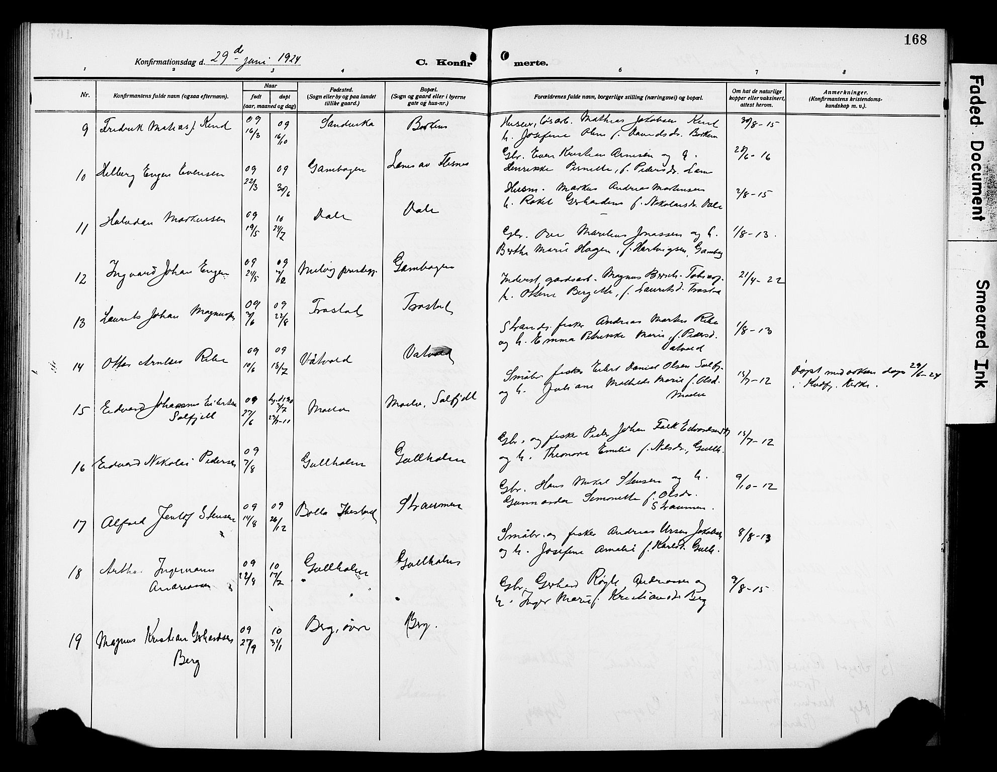 Kvæfjord sokneprestkontor, AV/SATØ-S-1323/G/Ga/Gab/L0006klokker: Parish register (copy) no. 6, 1912-1931, p. 168
