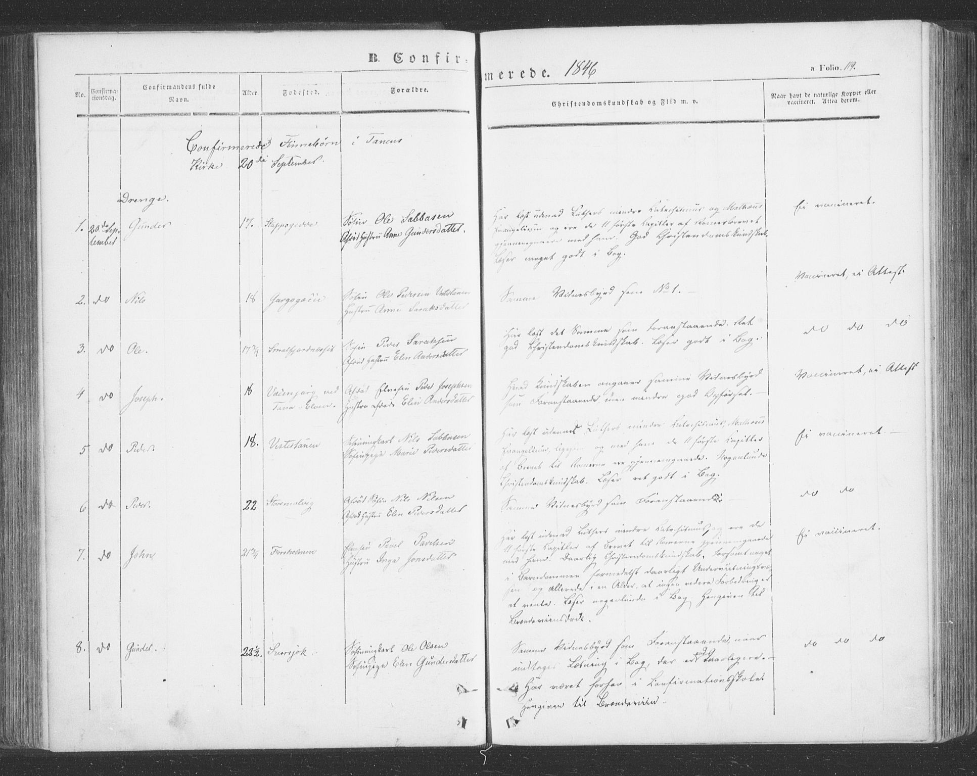 Tana sokneprestkontor, SATØ/S-1334/H/Ha/L0001kirke: Parish register (official) no. 1, 1846-1861, p. 119