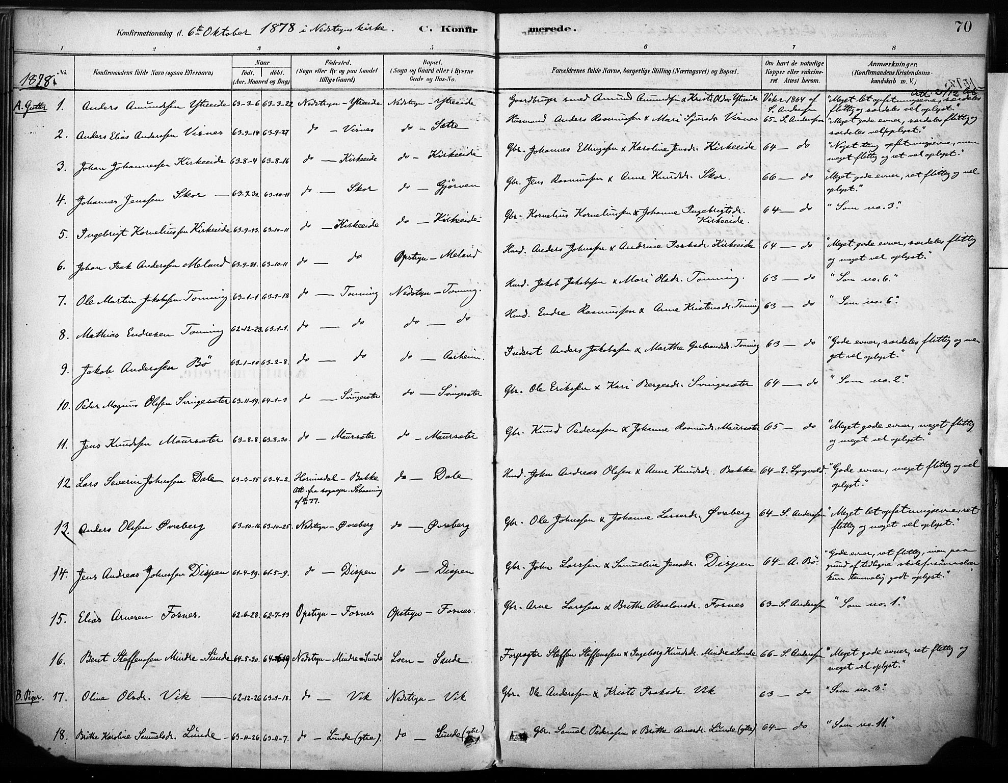 Stryn Sokneprestembete, AV/SAB-A-82501: Parish register (official) no. B 1, 1878-1907, p. 70