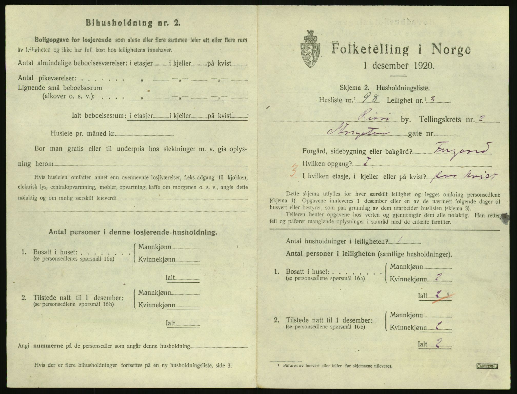 SAK, 1920 census for Risør, 1920, p. 2233