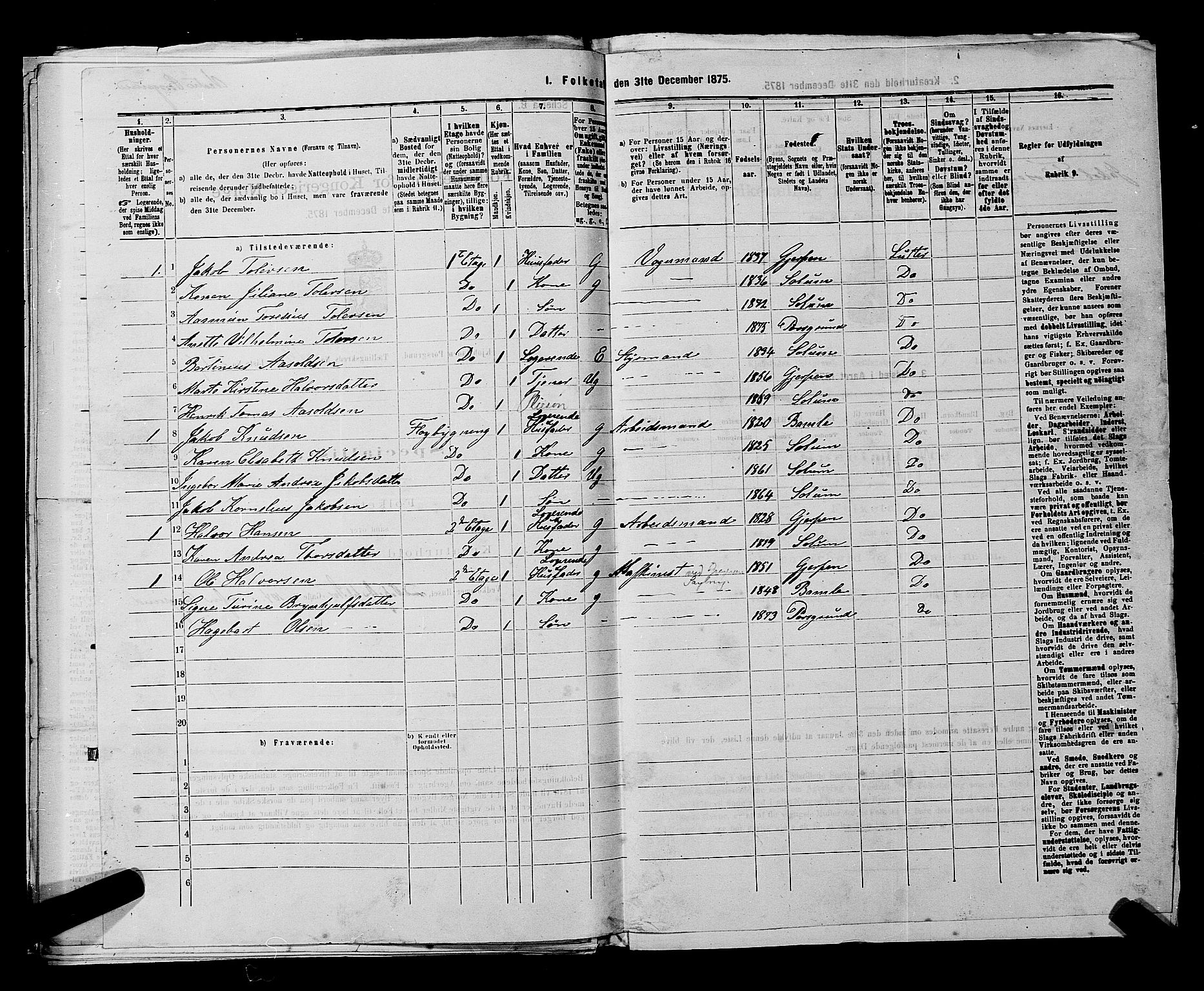 SAKO, 1875 census for 0805P Porsgrunn, 1875, p. 937