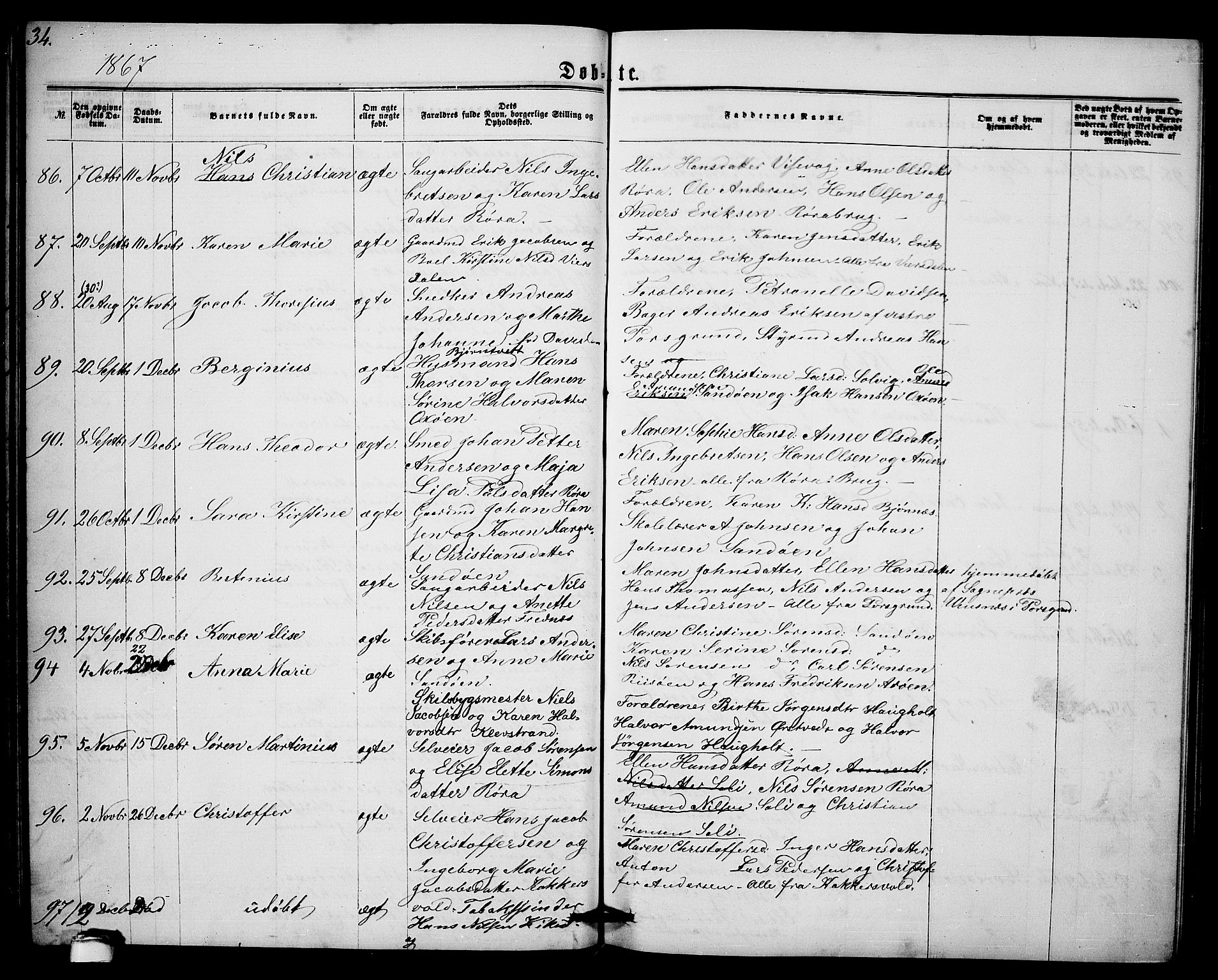 Eidanger kirkebøker, AV/SAKO-A-261/G/Ga/L0001: Parish register (copy) no. 1, 1863-1878, p. 34