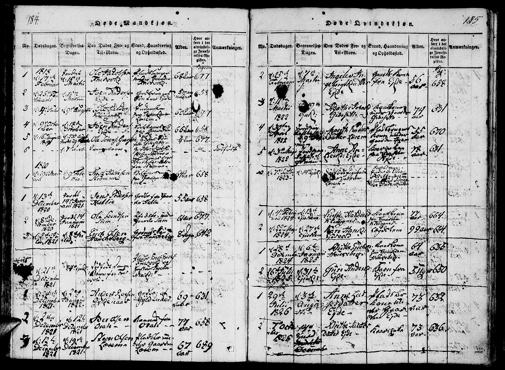 Ministerialprotokoller, klokkerbøker og fødselsregistre - Møre og Romsdal, SAT/A-1454/542/L0551: Parish register (official) no. 542A01, 1818-1853, p. 184-185