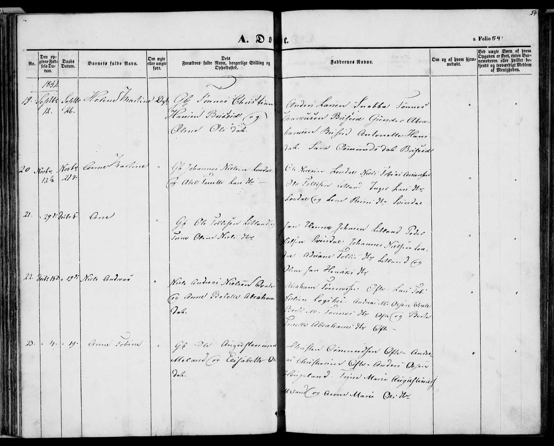 Herad sokneprestkontor, AV/SAK-1111-0018/F/Fa/Faa/L0004: Parish register (official) no. A 4, 1844-1853, p. 54