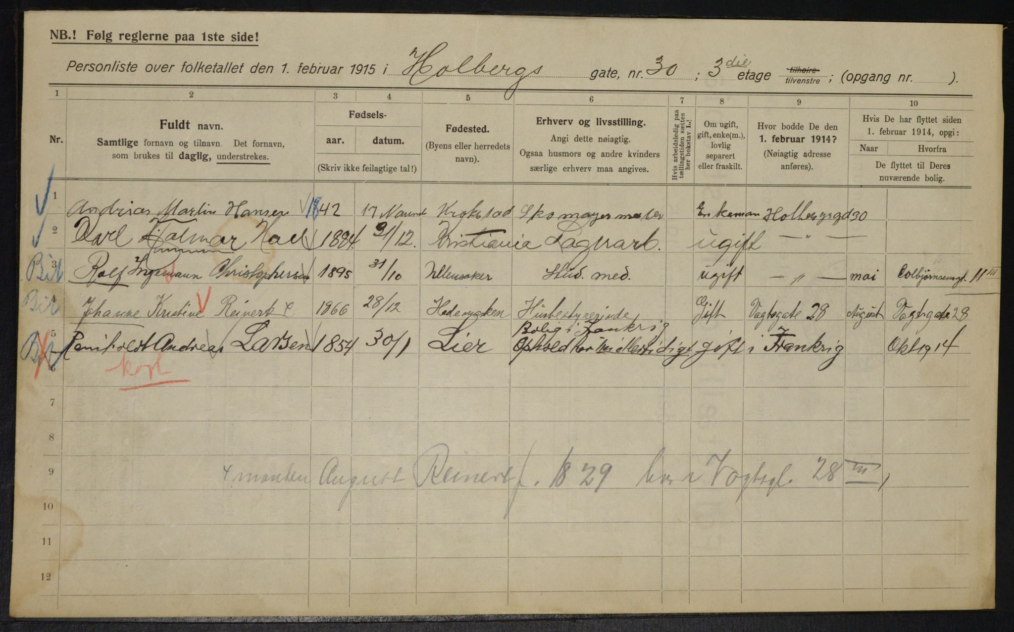 OBA, Municipal Census 1915 for Kristiania, 1915, p. 40134