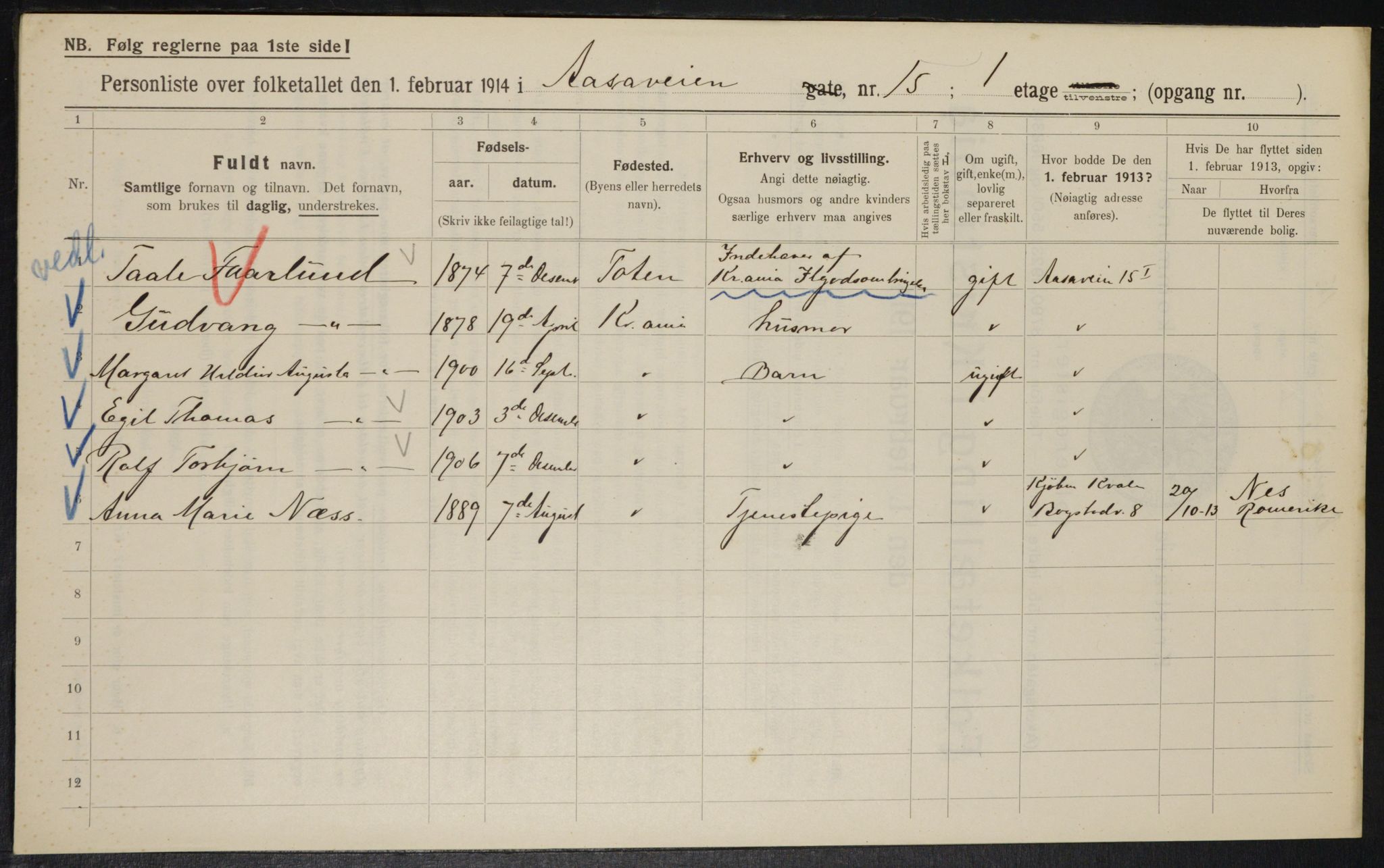 OBA, Municipal Census 1914 for Kristiania, 1914, p. 132083