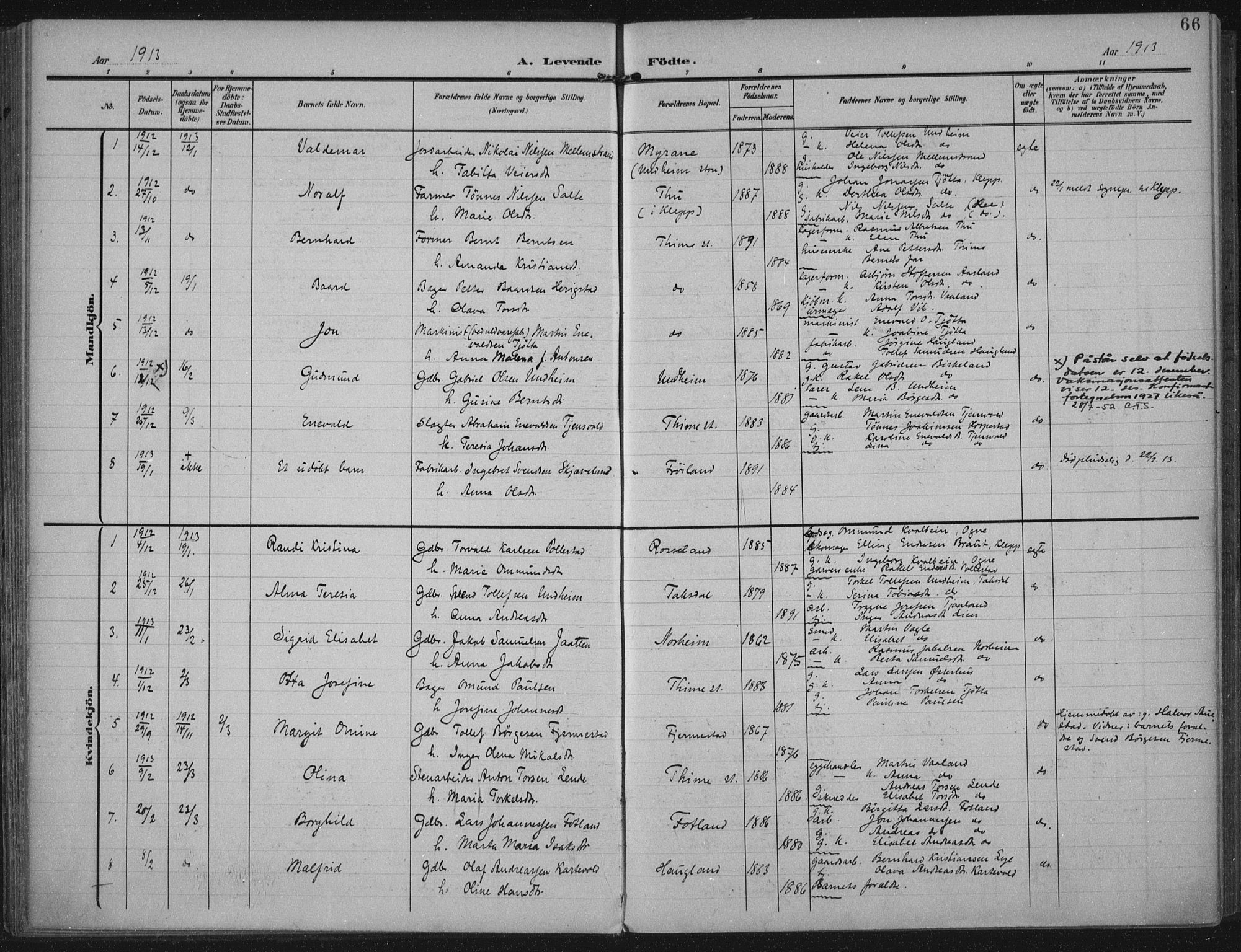 Lye sokneprestkontor, SAST/A-101794/002/A/L0001: Parish register (official) no. A 12, 1904-1920, p. 66