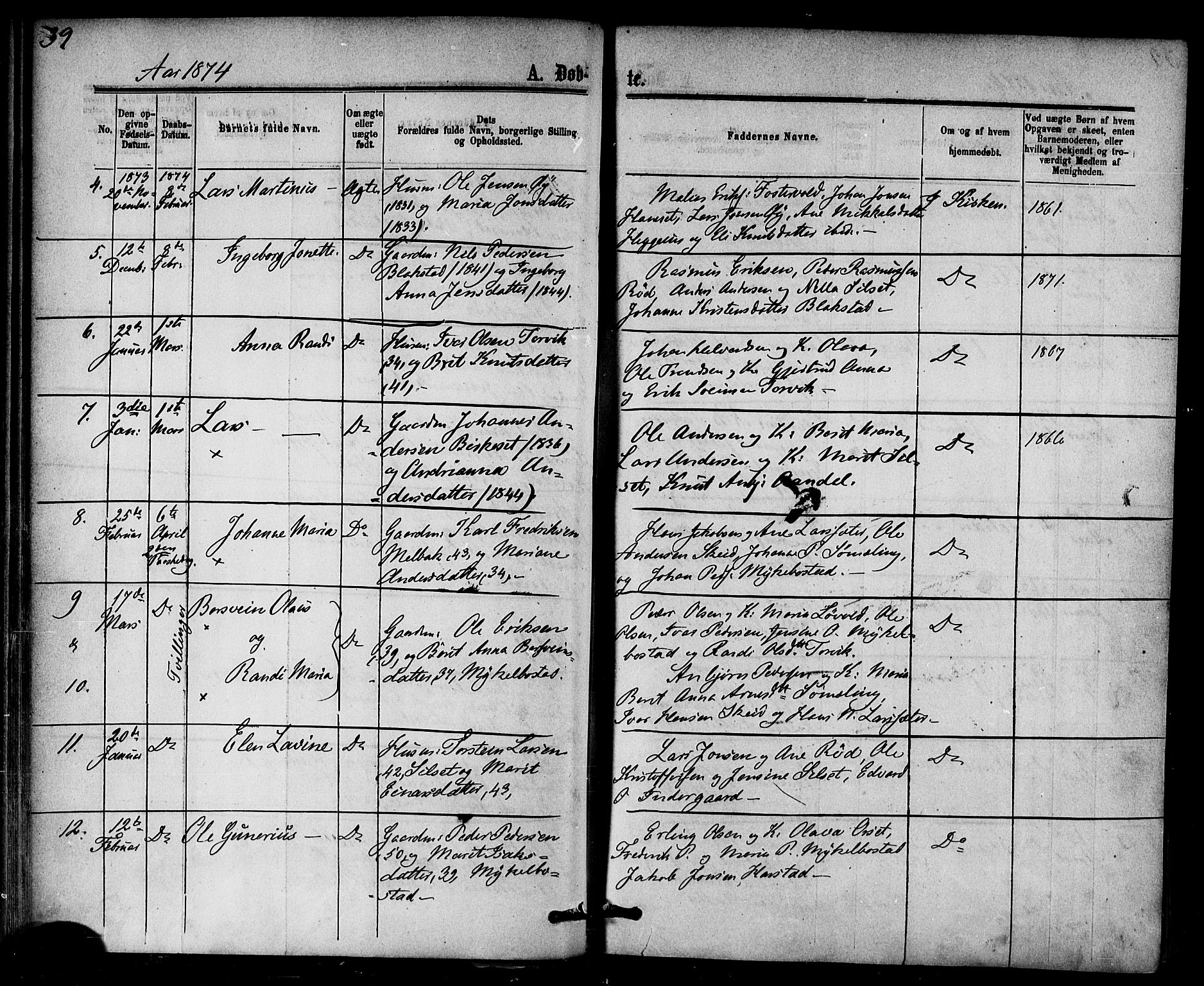 Ministerialprotokoller, klokkerbøker og fødselsregistre - Møre og Romsdal, AV/SAT-A-1454/584/L0966: Parish register (official) no. 584A06, 1869-1878, p. 39