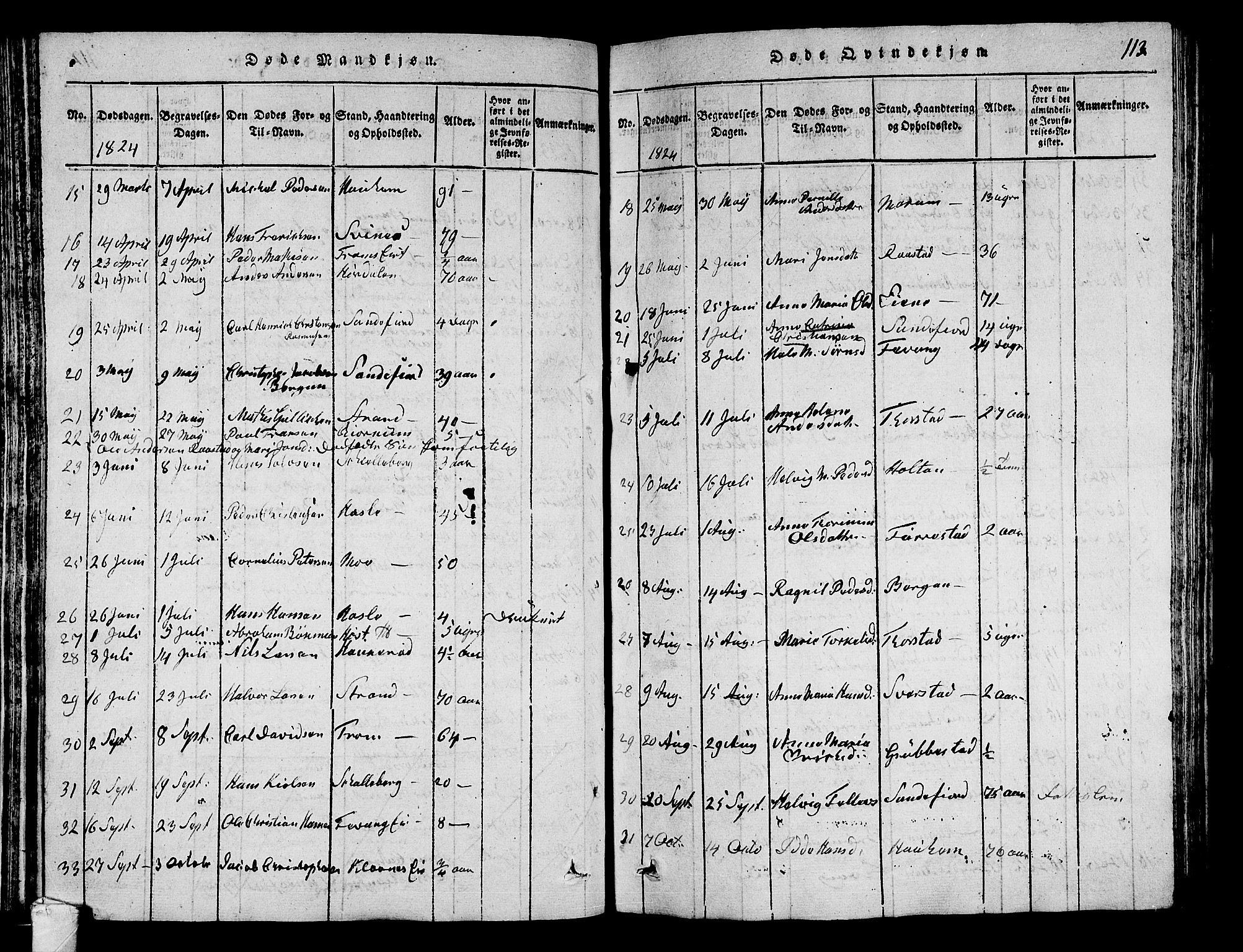 Sandar kirkebøker, AV/SAKO-A-243/G/Ga/L0001: Parish register (copy) no. 1, 1814-1835, p. 113