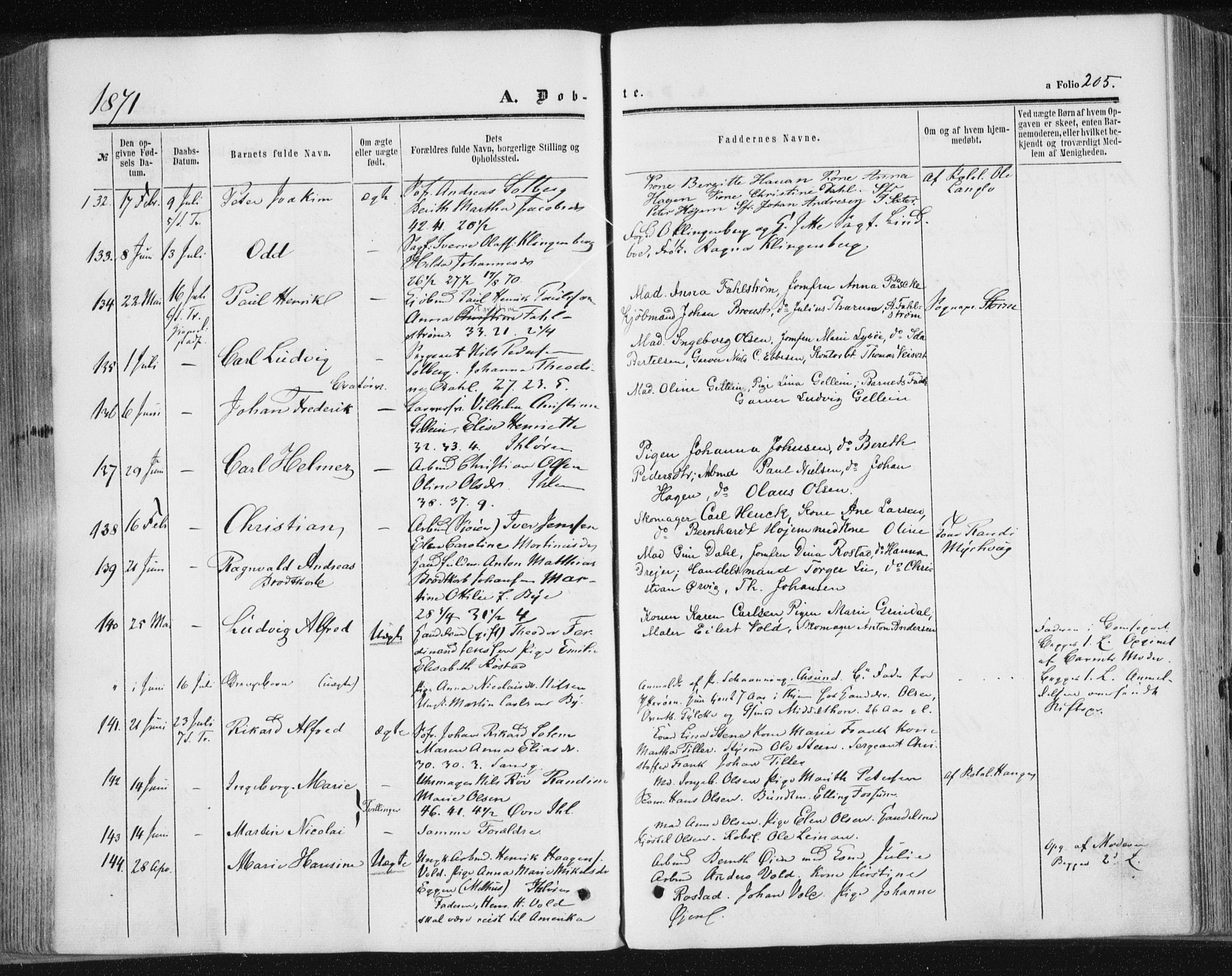 Ministerialprotokoller, klokkerbøker og fødselsregistre - Sør-Trøndelag, SAT/A-1456/602/L0115: Parish register (official) no. 602A13, 1860-1872, p. 205