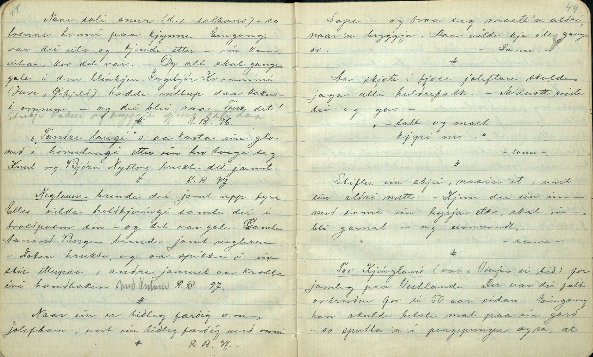 Rikard Berge, TEMU/TGM-A-1003/F/L0001/0005: 001-030 Innholdslister / 2. Erindringer om merkelige begivenheter, slegter, personligheder, 1900, p. 48-49