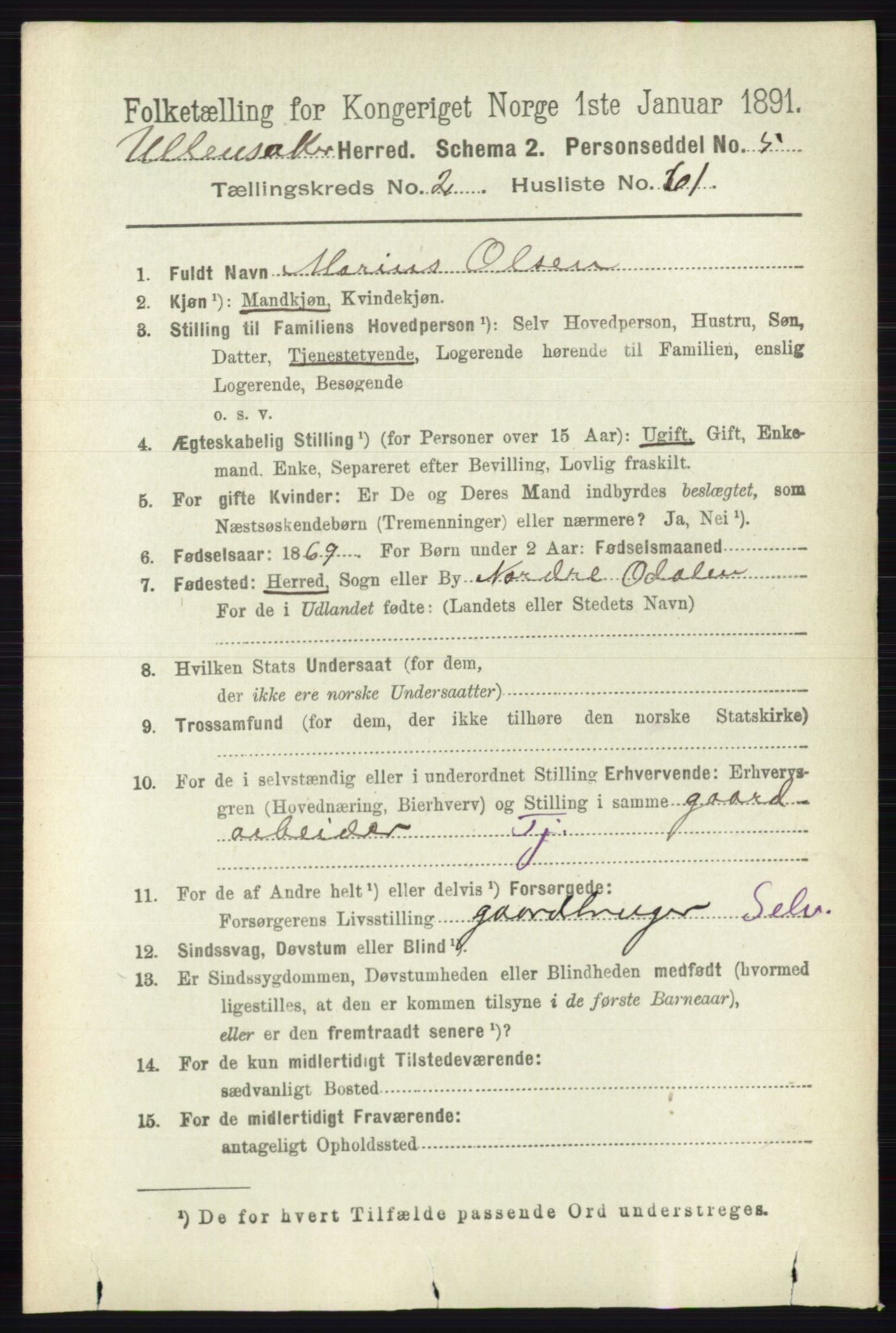 RA, 1891 census for 0235 Ullensaker, 1891, p. 1055