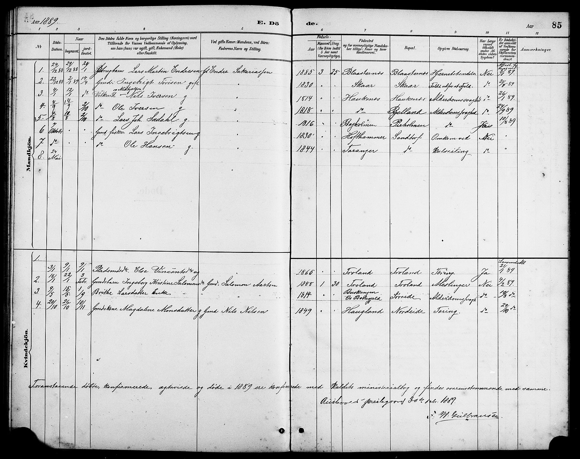 Austevoll Sokneprestembete, SAB/A-74201/H/Hab: Parish register (copy) no. A 3, 1889-1900, p. 85