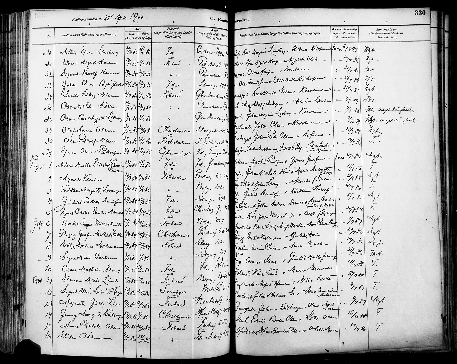 Halden prestekontor Kirkebøker, SAO/A-10909/F/Fa/L0013: Parish register (official) no. I 13, 1890-1906, p. 330