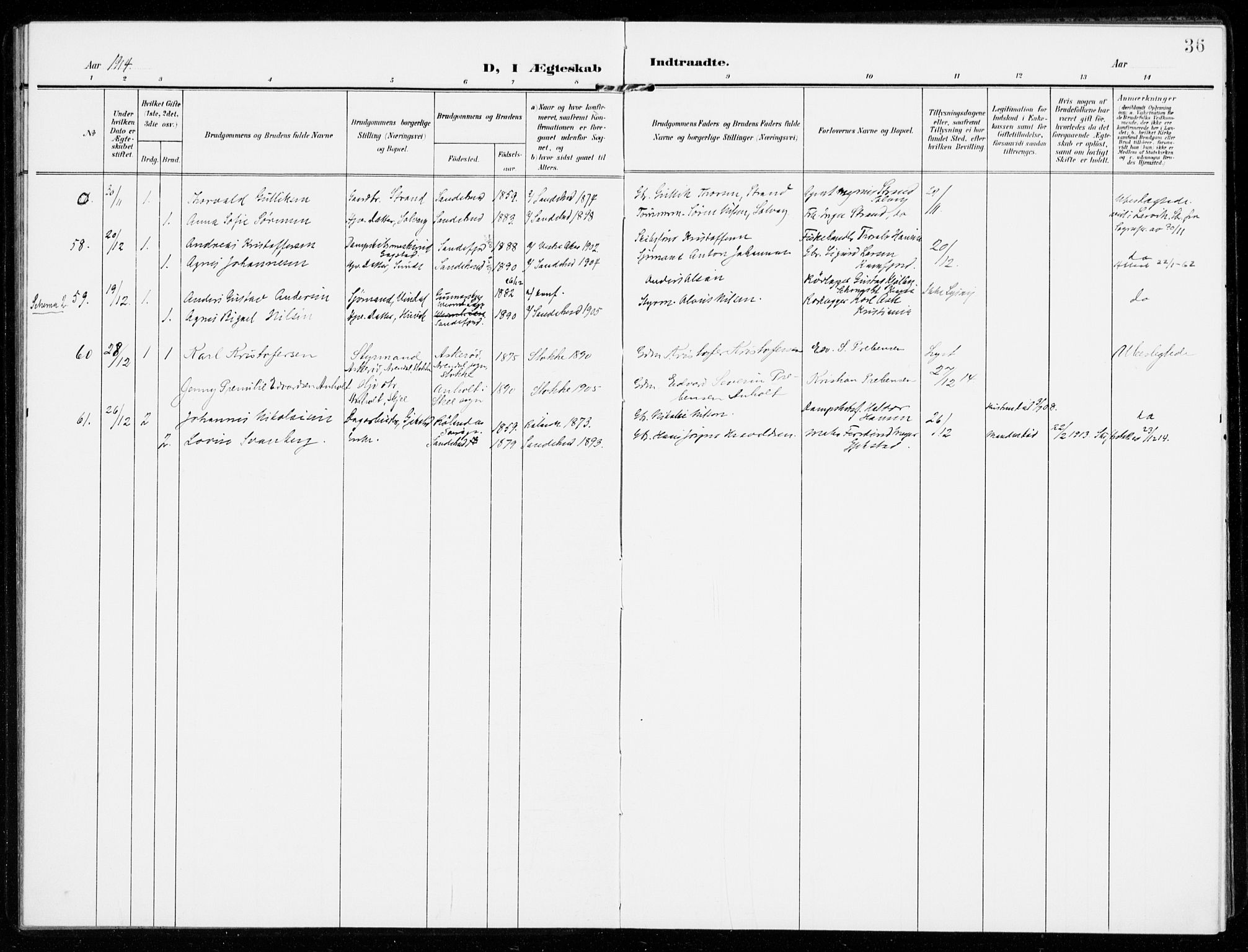 Sandar kirkebøker, AV/SAKO-A-243/F/Fa/L0019: Parish register (official) no. 19, 1908-1914, p. 36