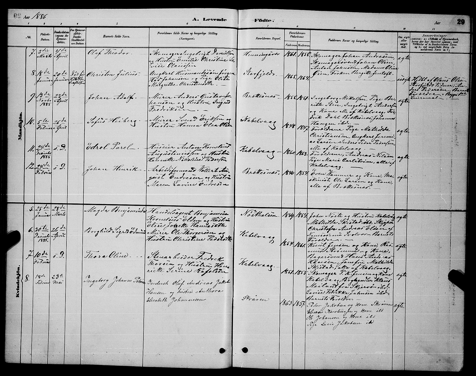 Ministerialprotokoller, klokkerbøker og fødselsregistre - Nordland, AV/SAT-A-1459/874/L1076: Parish register (copy) no. 874C05, 1884-1890, p. 29