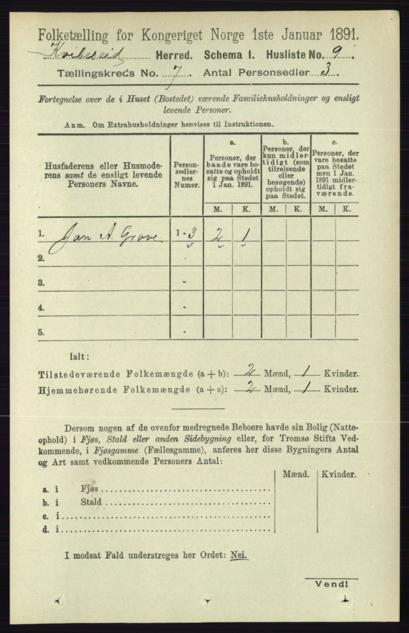 RA, 1891 census for 0829 Kviteseid, 1891, p. 1338