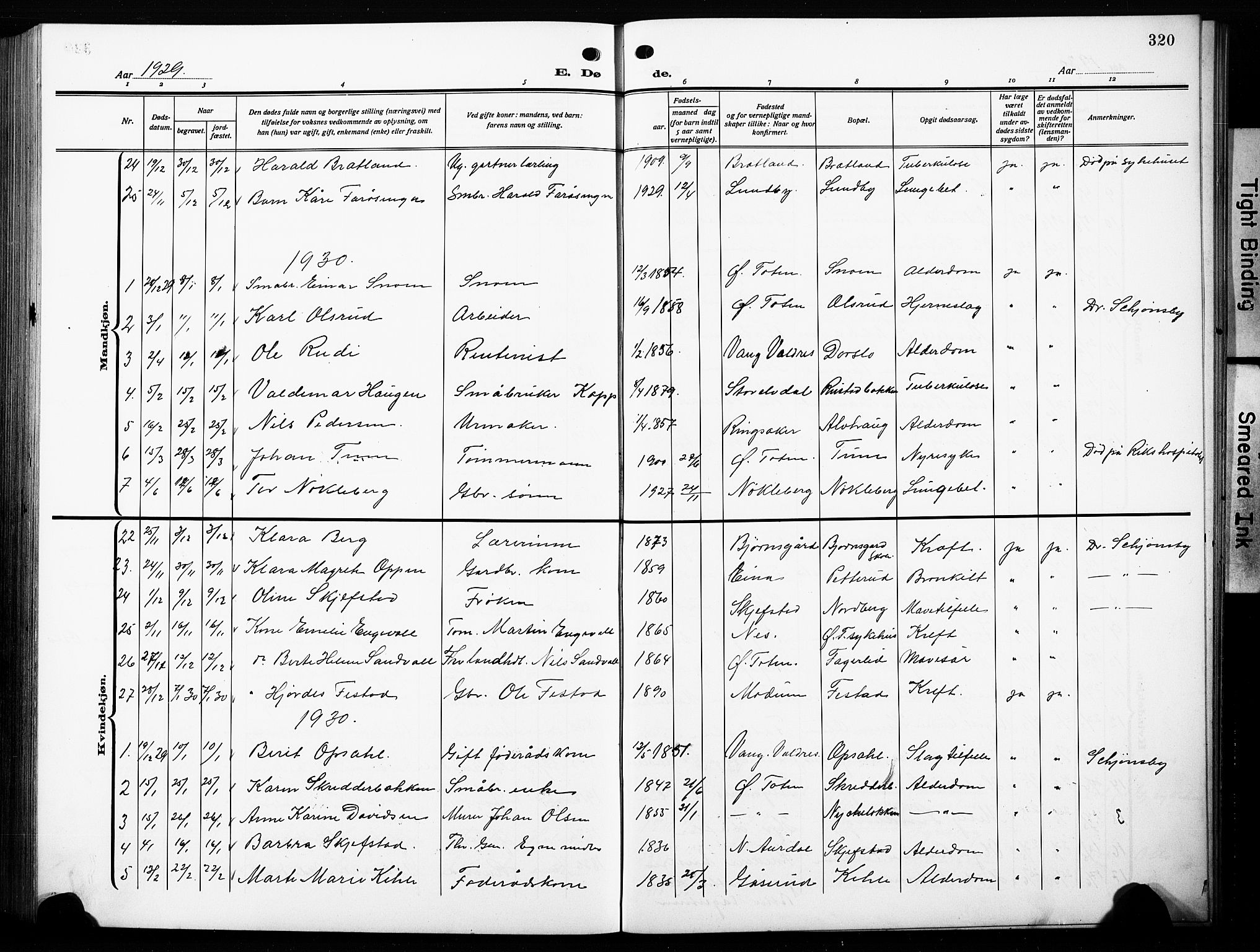 Østre Toten prestekontor, AV/SAH-PREST-104/H/Ha/Hab/L0010: Parish register (copy) no. 10, 1912-1933, p. 320