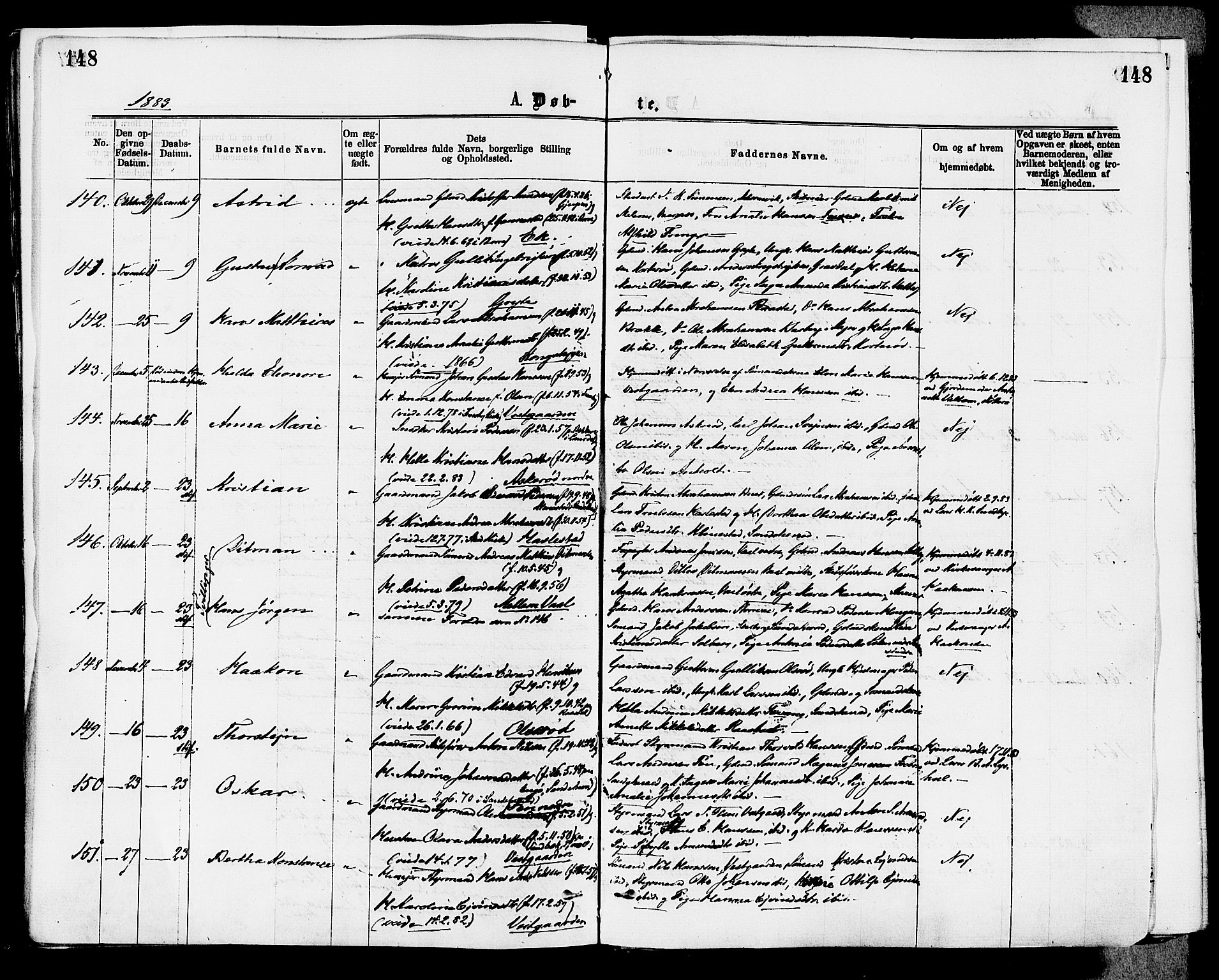 Stokke kirkebøker, AV/SAKO-A-320/F/Fa/L0009: Parish register (official) no. I 9, 1872-1883, p. 148