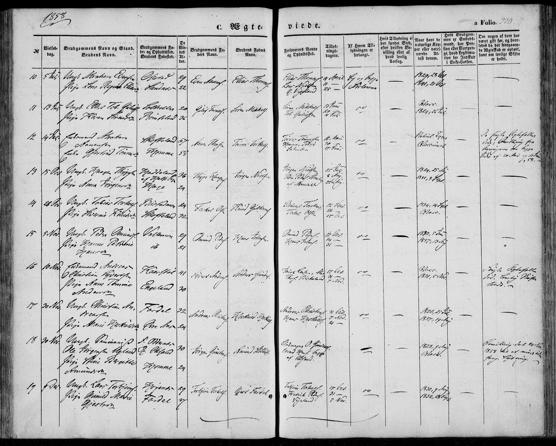 Sør-Audnedal sokneprestkontor, SAK/1111-0039/F/Fa/Fab/L0007: Parish register (official) no. A 7, 1855-1876, p. 220