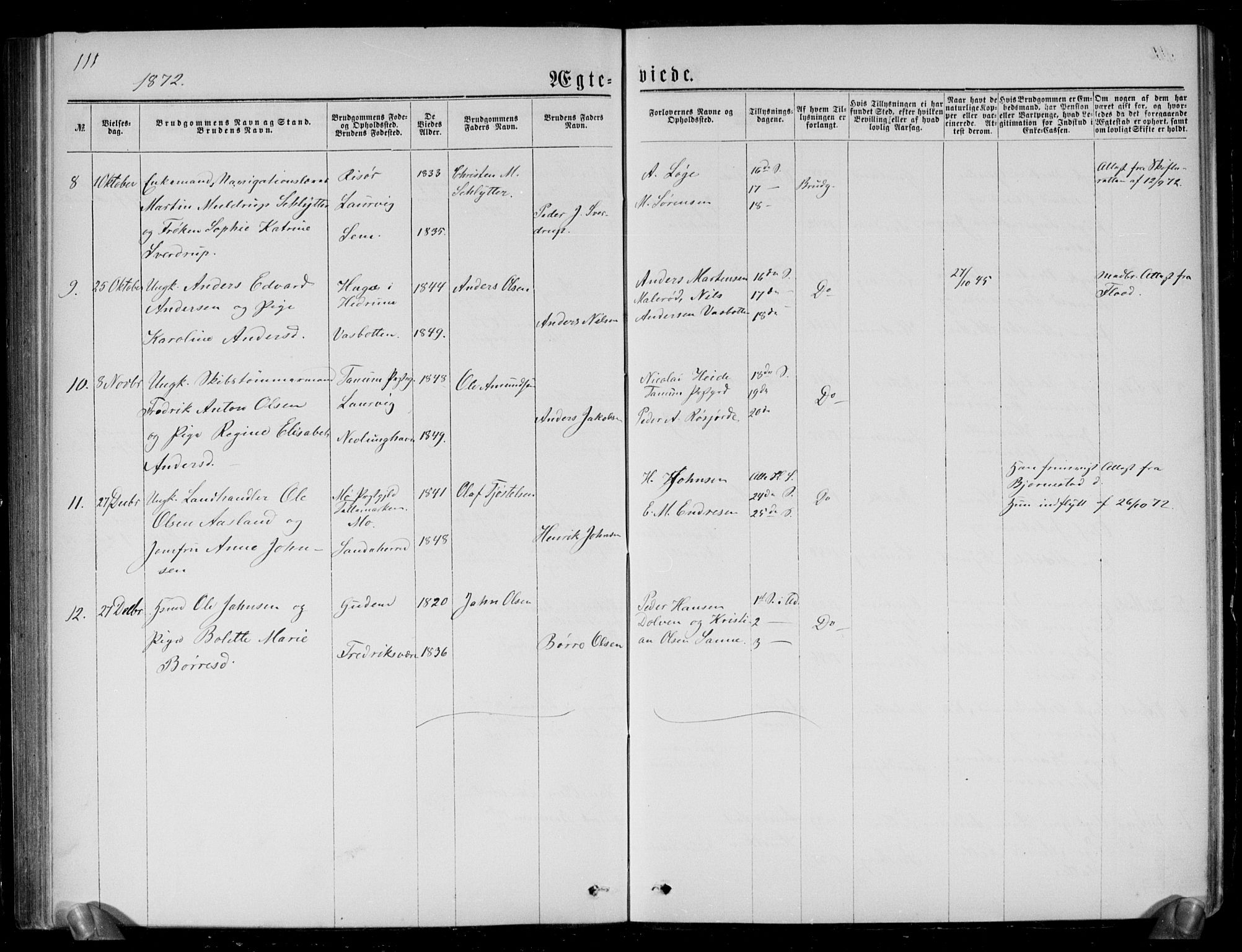 Brunlanes kirkebøker, SAKO/A-342/G/Ga/L0002: Parish register (copy) no. I 2, 1866-1876, p. 111