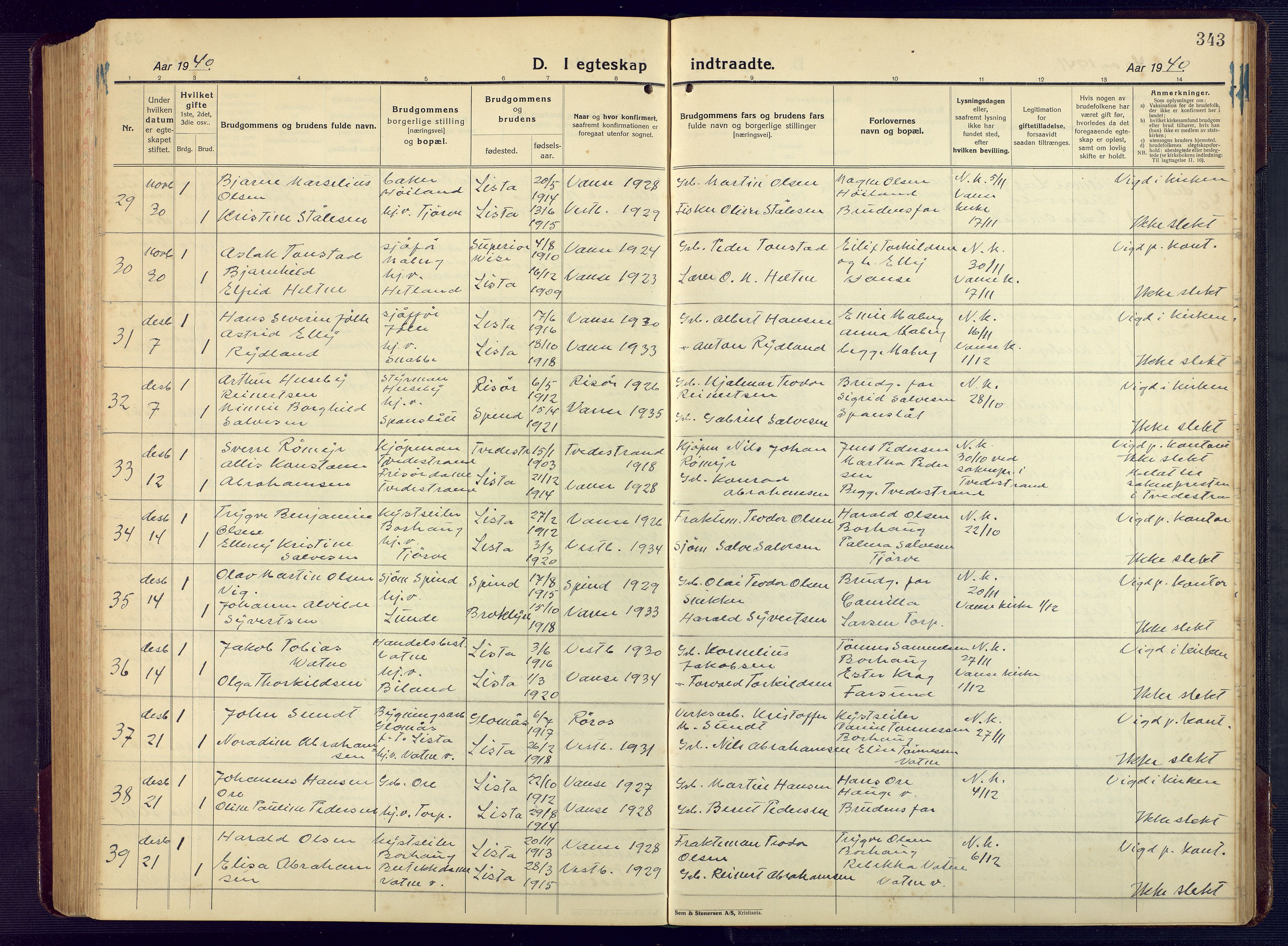 Lista sokneprestkontor, AV/SAK-1111-0027/F/Fb/L0006: Parish register (copy) no. B 6, 1924-1947, p. 343