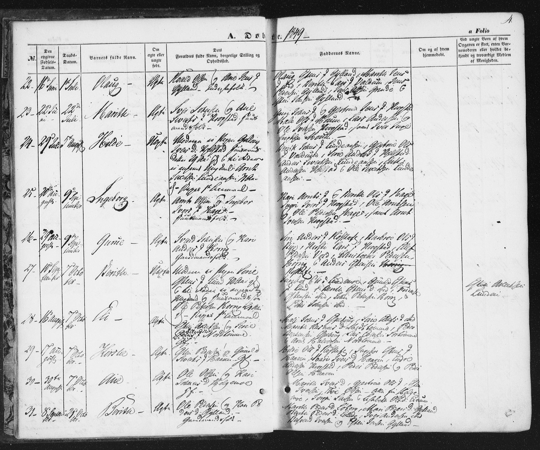 Ministerialprotokoller, klokkerbøker og fødselsregistre - Sør-Trøndelag, AV/SAT-A-1456/692/L1103: Parish register (official) no. 692A03, 1849-1870, p. 4