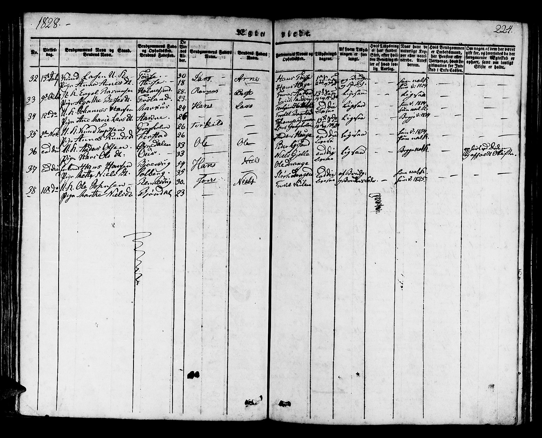 Os sokneprestembete, SAB/A-99929: Parish register (official) no. A 14, 1826-1839, p. 224