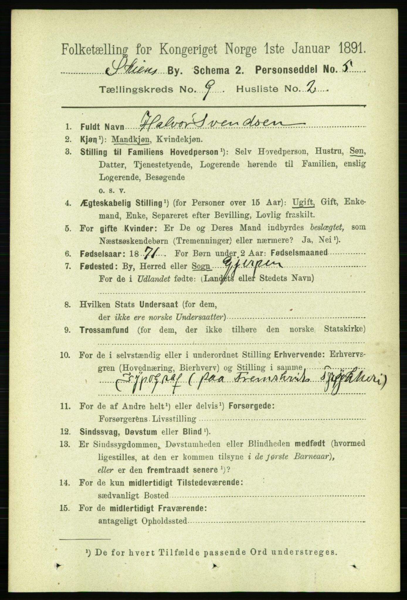 RA, 1891 census for 0806 Skien, 1891, p. 3531