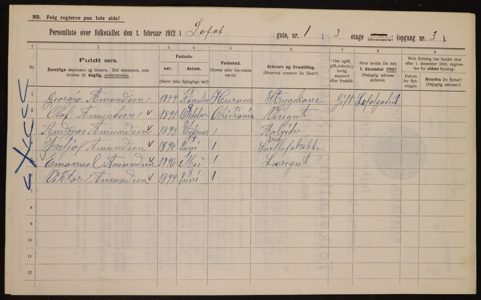 OBA, Municipal Census 1912 for Kristiania, 1912, p. 58756