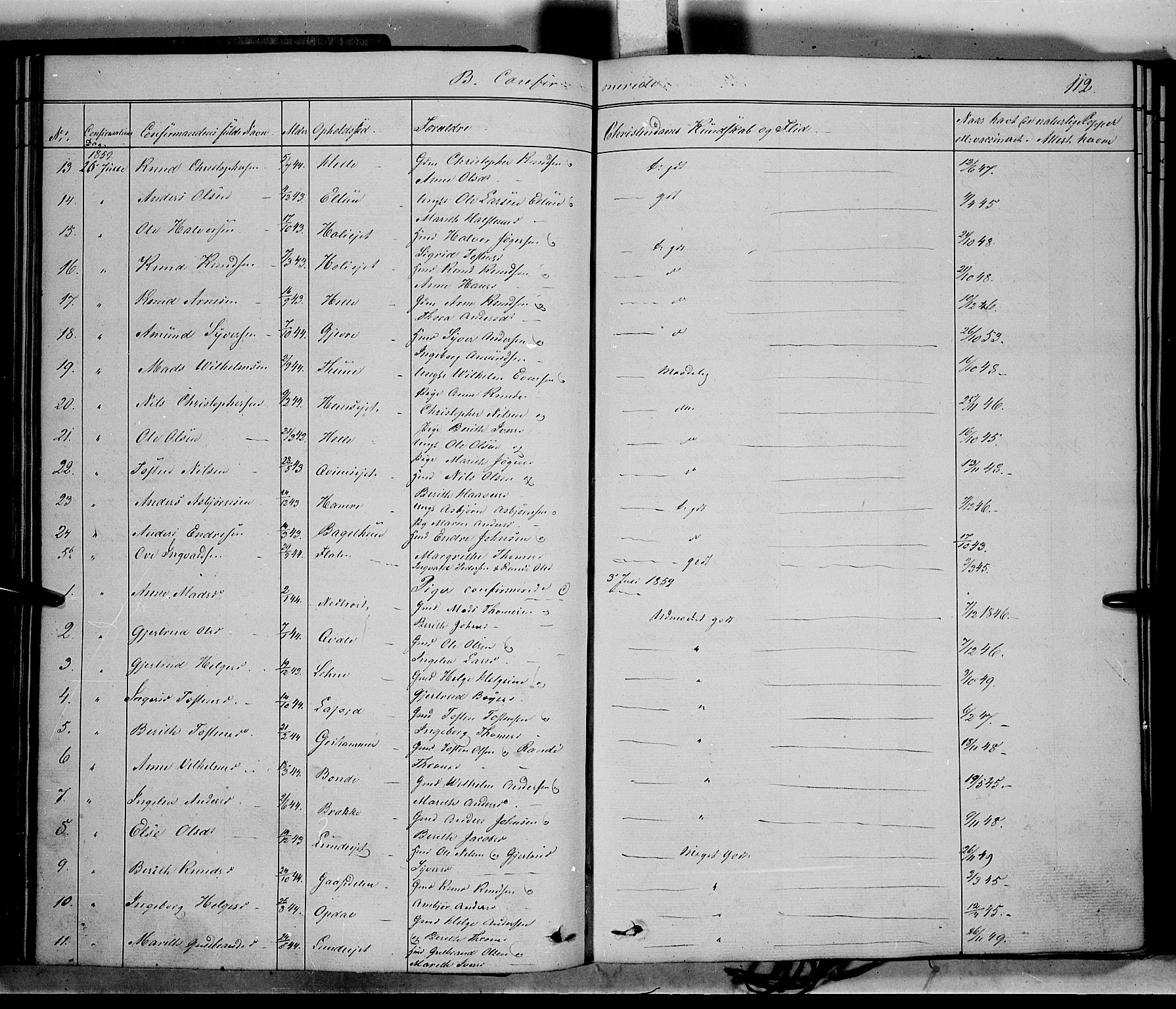 Vang prestekontor, Valdres, SAH/PREST-140/H/Ha/L0006: Parish register (official) no. 6, 1846-1864, p. 112