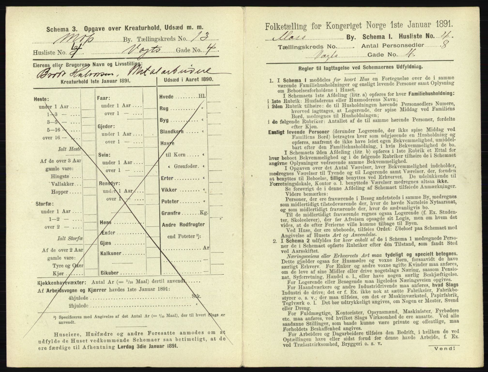 RA, 1891 census for 0104 Moss, 1891, p. 854